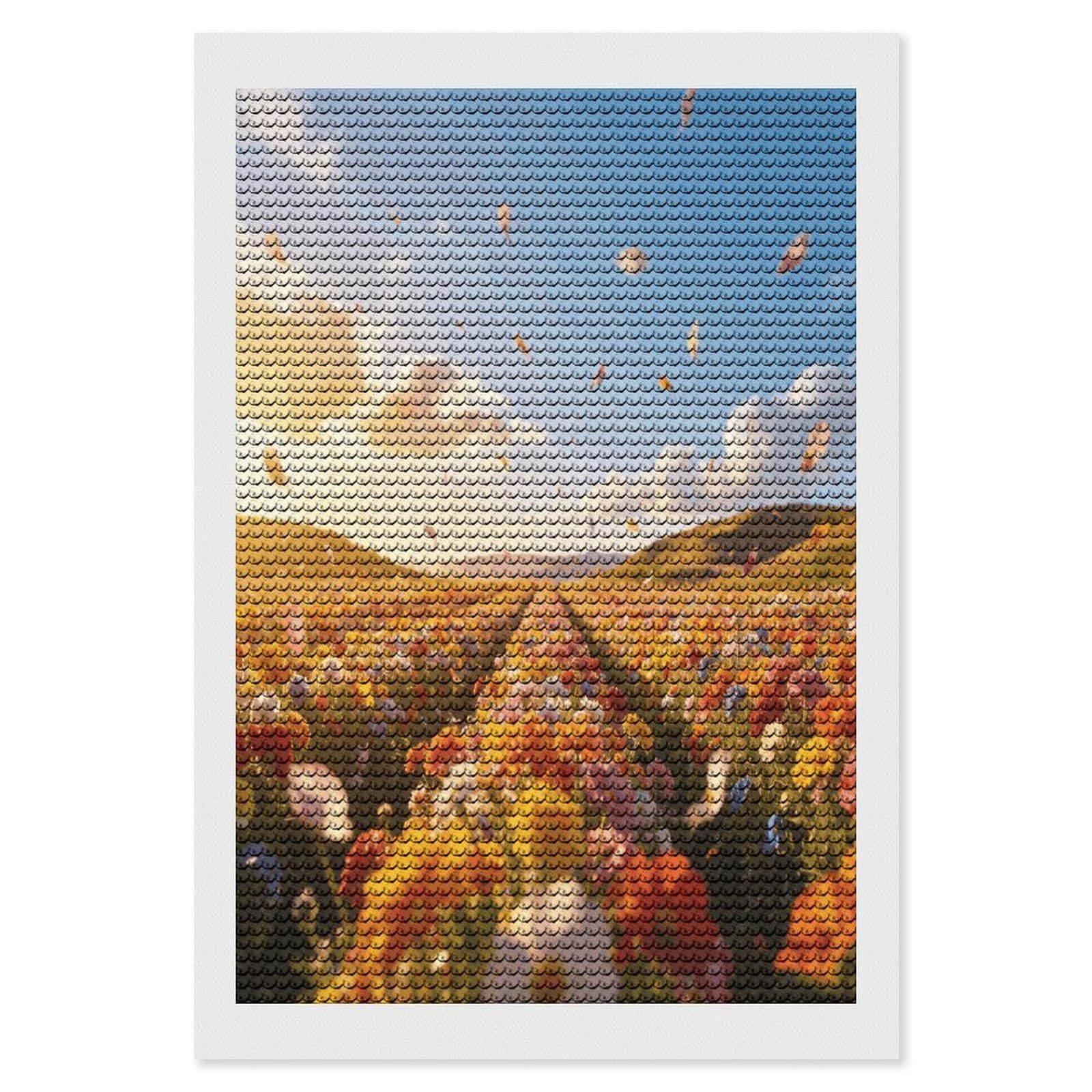 FekiLoot Spectacular Flower Field Scenery Paint by Numbers Kit for Adults Beginner DIY Diamond Dots Paintings Round Full Drill Diamond Art Kits Picture Diamond Art Painting Kits for Home Decor 8"x12"
