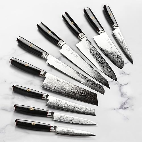 Miniatura 2 de Enso SG2 Juego de cuchillos de 18 piezas, fabricado en Japón, Damasco inoxidable de 101 capas con bloque de cuchillos de nogal