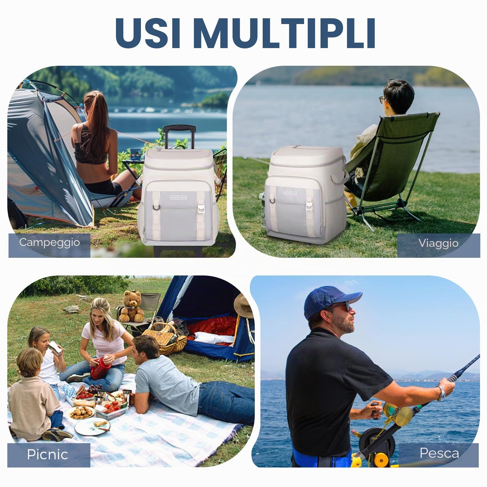 Borsa termica con ruote, 50 l/80 lattine, grande, pieghevole e impermeabile, borsa termica per spiaggia, campeggio, picnic, shopping