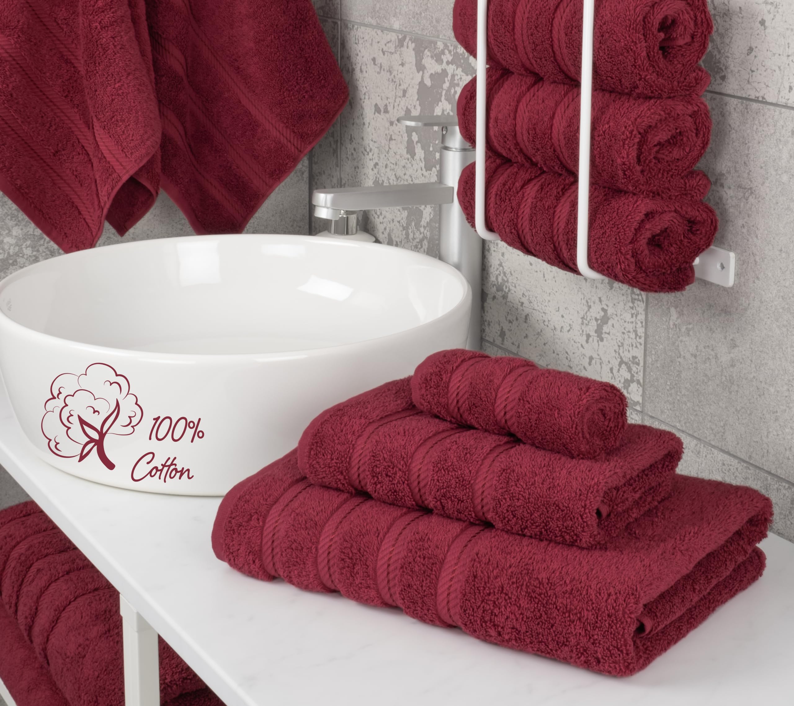 American Soft Linen Set di Asciugamani Premium da 3 Pezzi, 1 Asciugamano da Bagno, 1 Asciugamano per Le Mani, 1 salvietta, Asciugamani turchi in 100% Cotone per Il Bagno, Set di Asciugamani Rosso