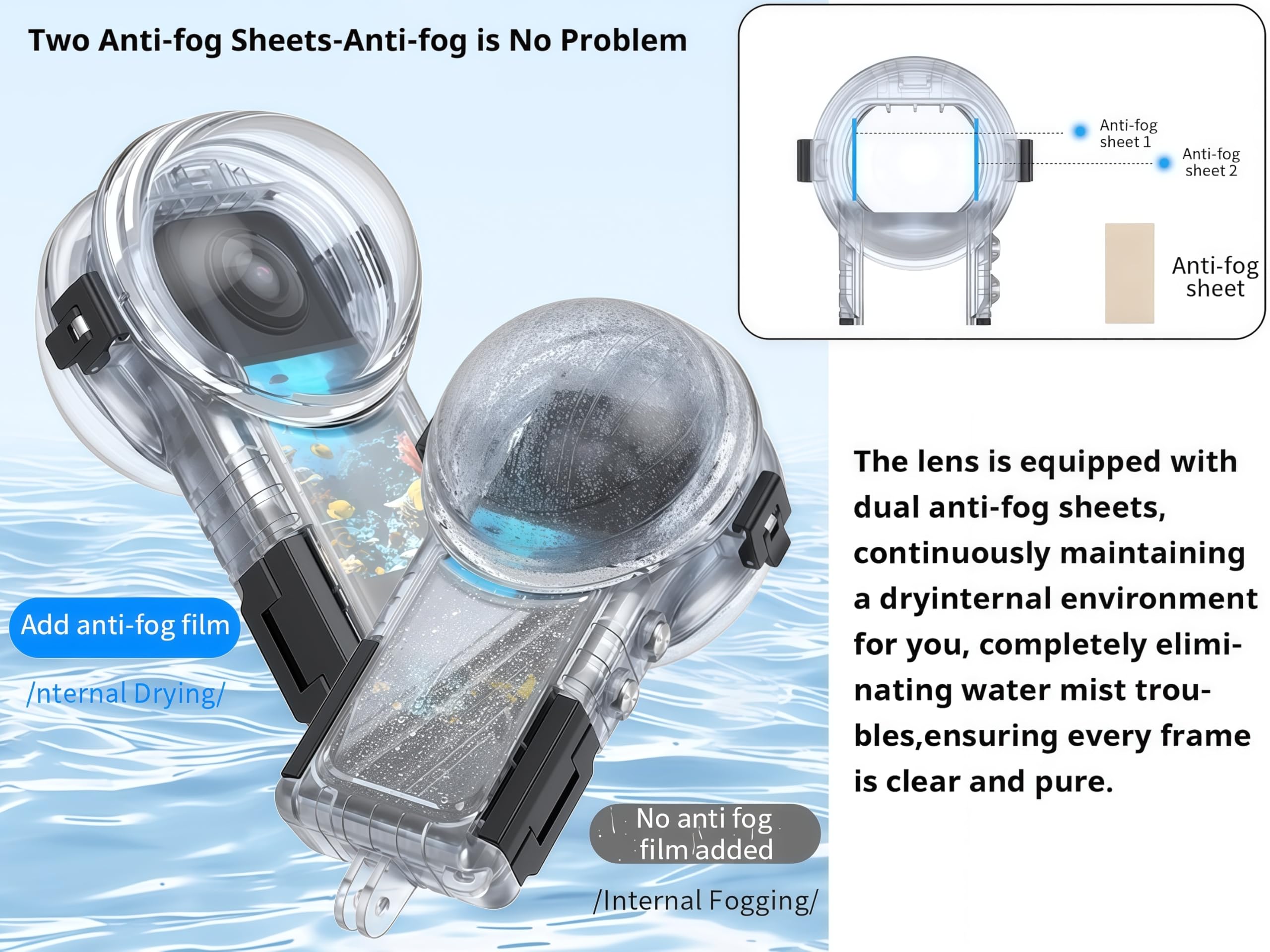 Invisible Buceo Funda Compatible para Insta360 X5-60m/196ft Bajo el Agua Buceo Carcasa Impermeable, Antivaho, Lente Ultraclara, Protección 360° para Buceo, Surf, Snorkel y Extremos Deportes