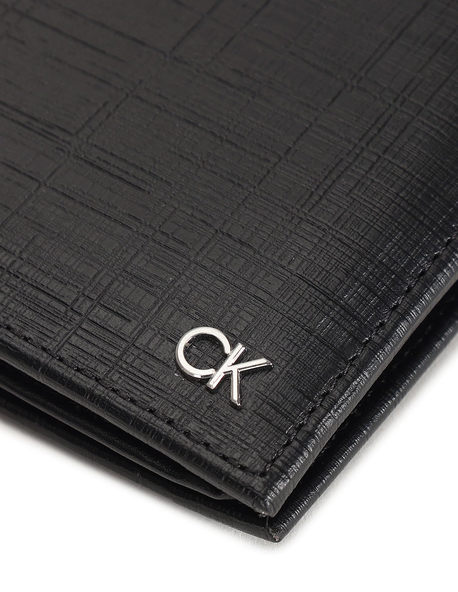 Calvin Klein Cuero monedero CK Must Check Trifold 10CC W/Coin Black negro