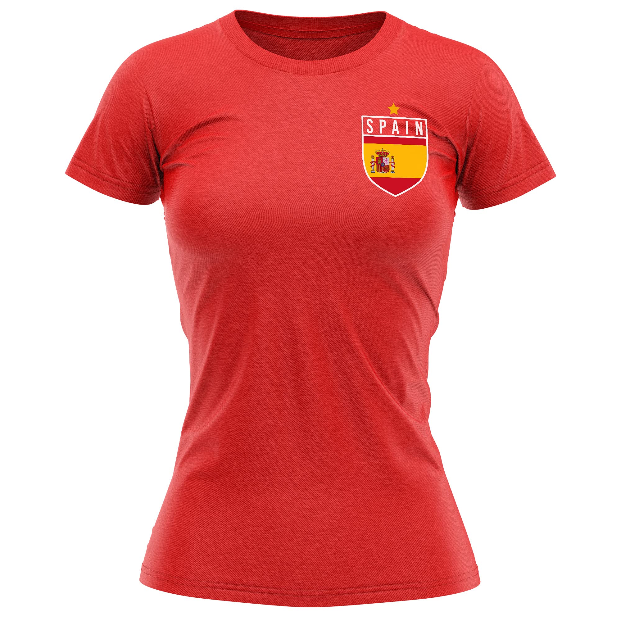 Spain Football Shirt Women - Retro Spain Flag Badge T Shirt - Football Country European Supporters 2020 Tee Her - Spanish Tournament 2021 Footy Soccer Top