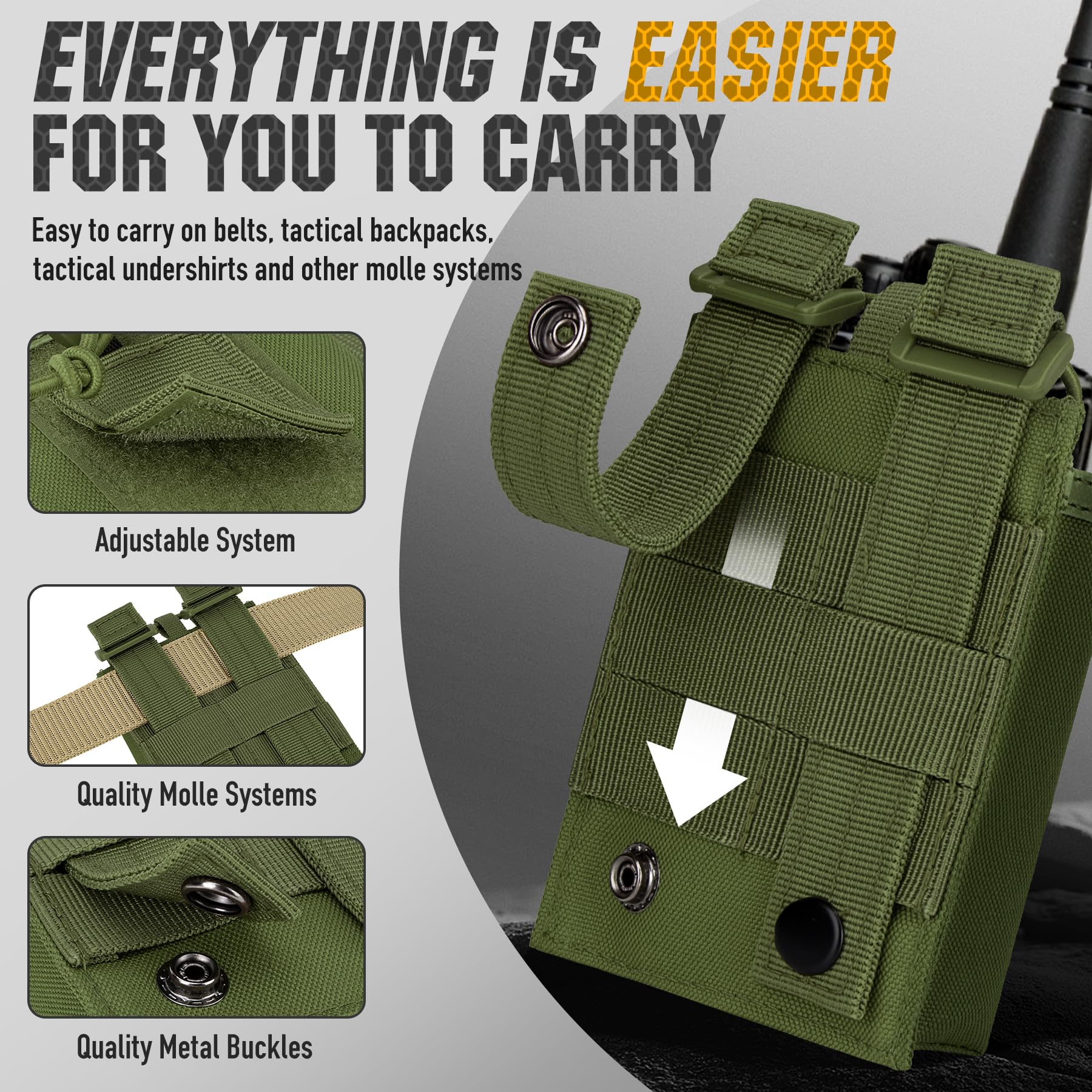 bvya Étui pour radio/support de radio Molle Tactique Radio Holster Réglable Interphone Sac de Rangement pour Sports de Plein Air Radio Pochette pour Talkie-Walkie Deux Voies