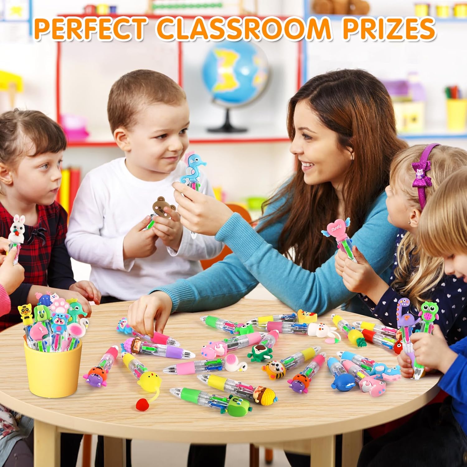 arscniek 100Pcs Multicolor Pen in One, 4-in-1 0.5mm Fine Point Cute Pens, Fun Kawaii Ballpoint Pen for Children's Party Favors, Classroom Prizes, Teacher School Supplies, Bulk Gifts for Students