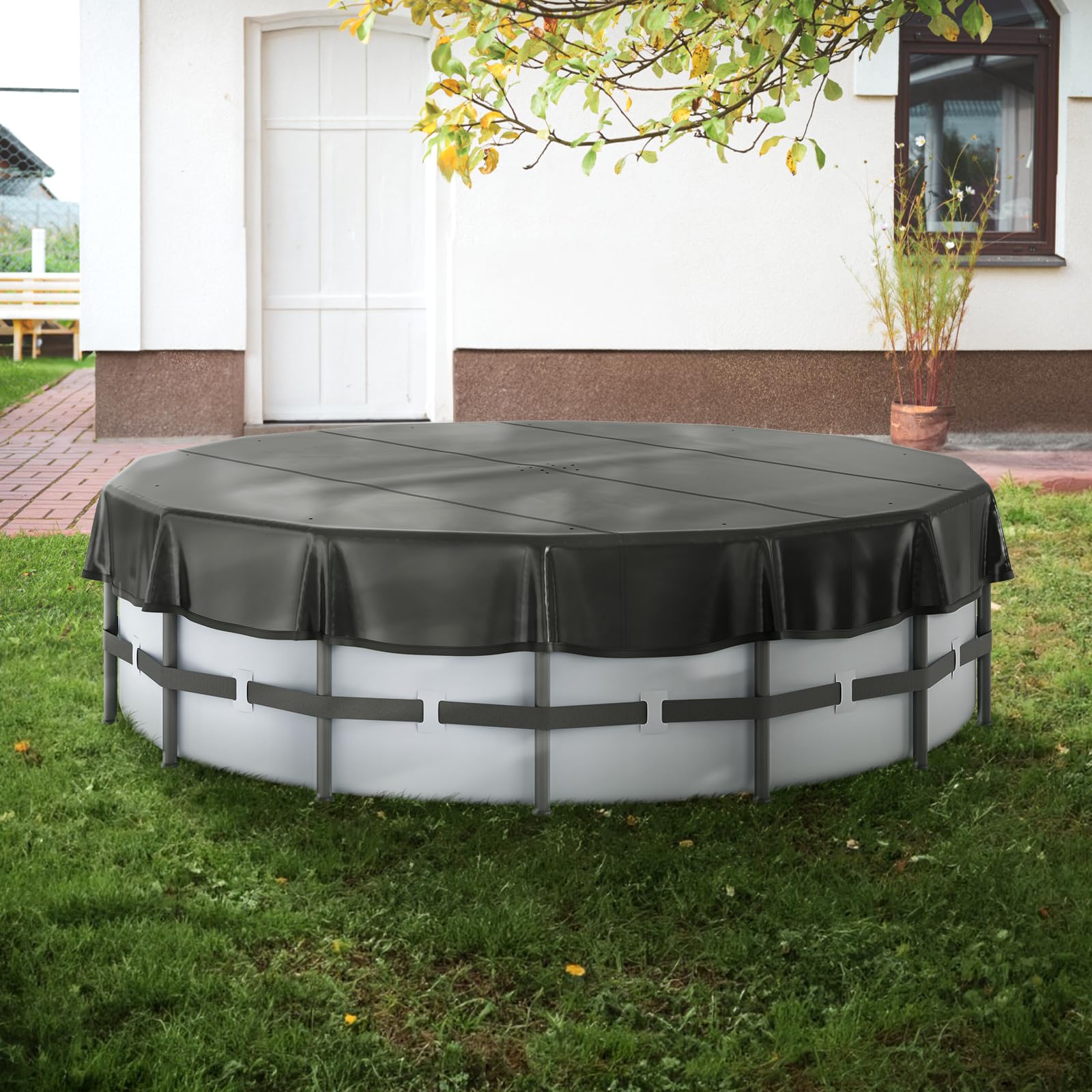 VEVOR 18ft Round Pool Cover, Solar Pool Covers for Above Ground Pools, PVC Winter Safety Pool Cover with Easy Drawstring Design, No Need Pool Accessories, Waterproof and Dustproof Plastic Tarp
