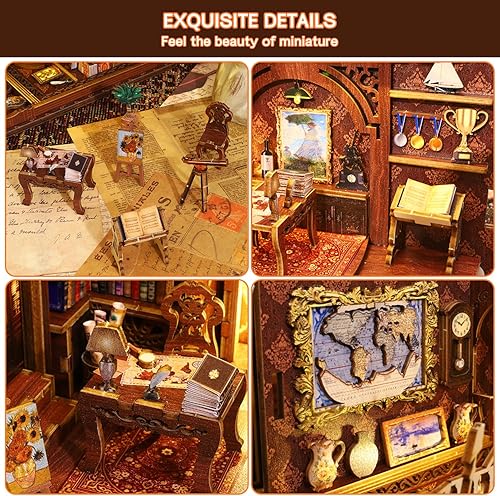 Miniatura 6 de Losbenco Kit de rincón de libros, casa de muñecas de bricolaje, estante de libros, decoración de callejón, kit en miniatura de rincón de libros con