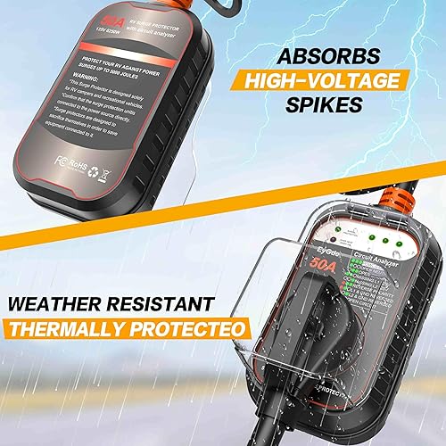 Miniatura 7 de EyGde Protector contra sobretensiones RV de 50 amperios, analizador de circuito RV con cubierta impermeable, accesorios para caravanas, protección
