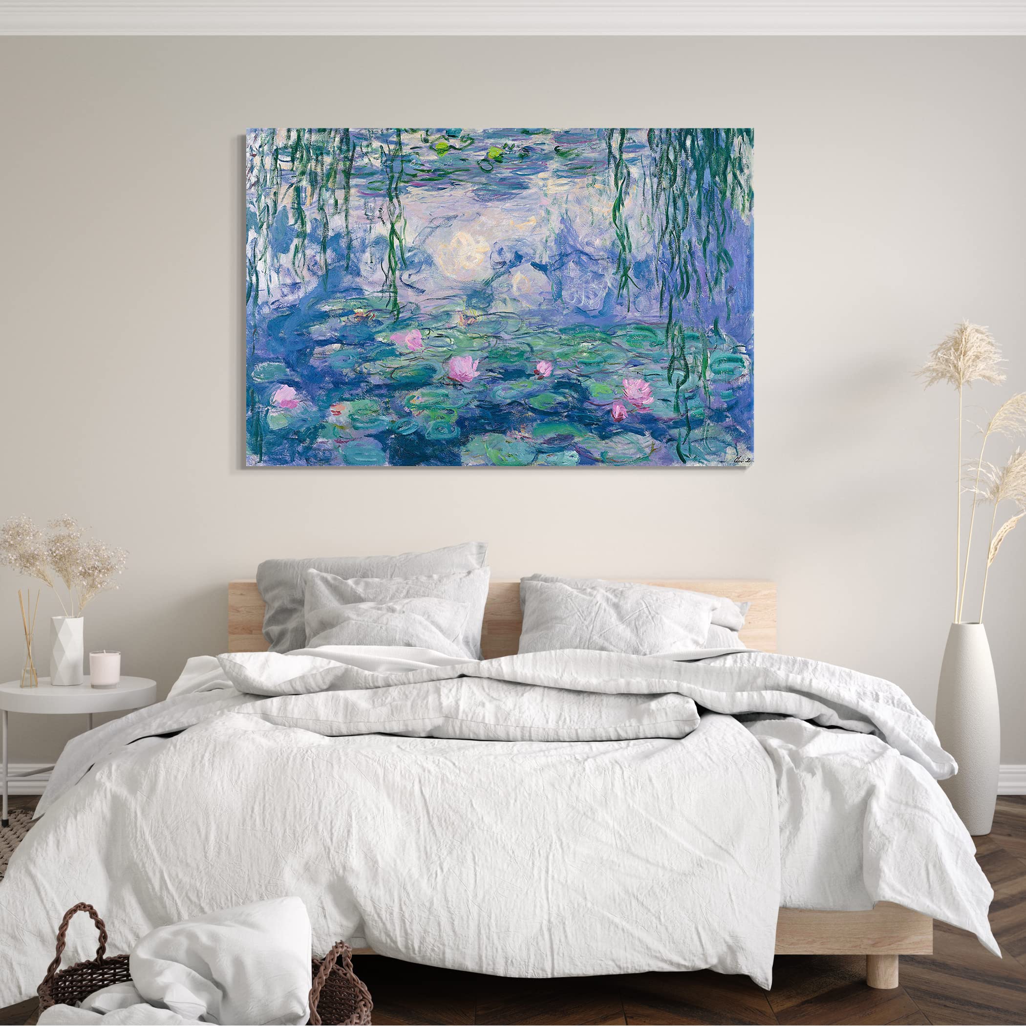 Tableau Toile Nymphéas Monet - Reproduction Qualité Musée - Encadré Bois - Made In Italy