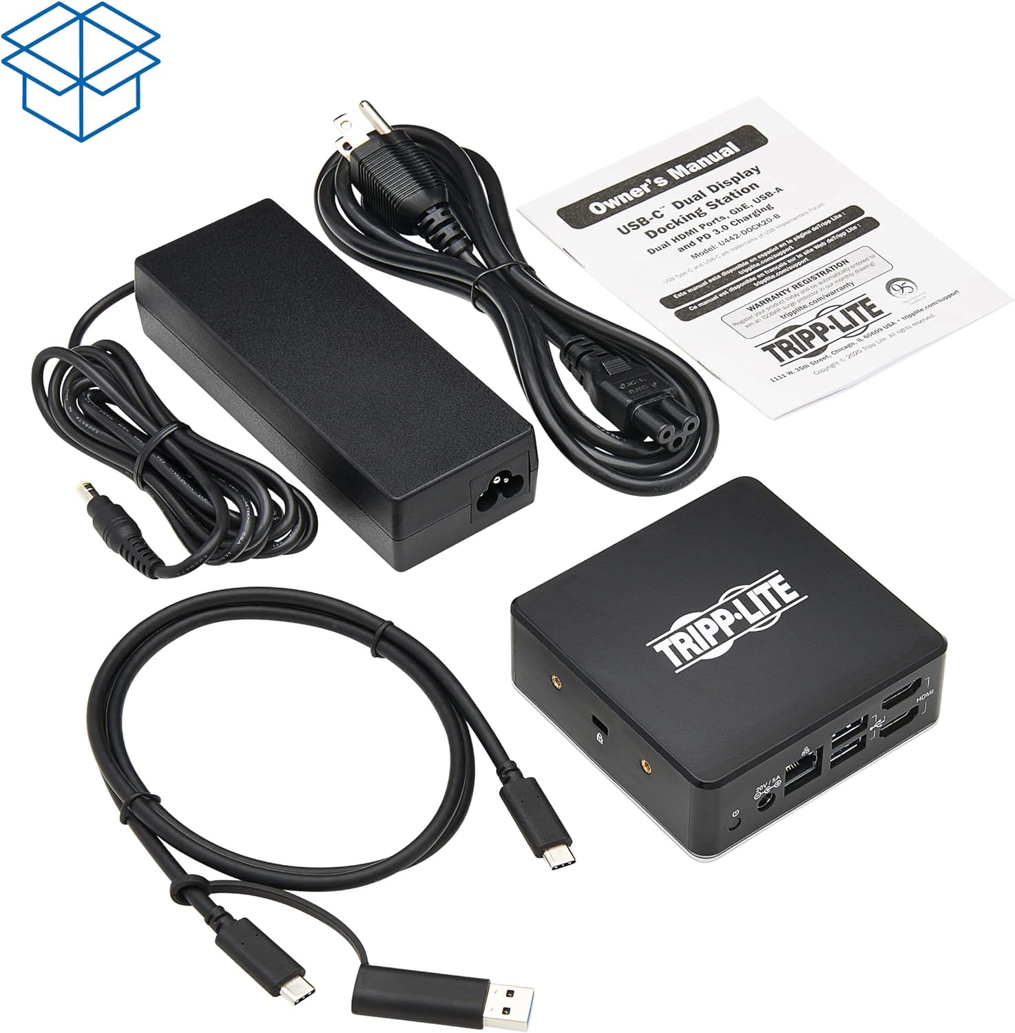 Tripp Lite USB-C Docking Station, USB C Dock for Dual Display, Dual HDMI, USB 3.2 Gen 1, USB-A Hub, Gbe, 3.5 mm 85W PD Charging, Black (U442-DOCK20-B)