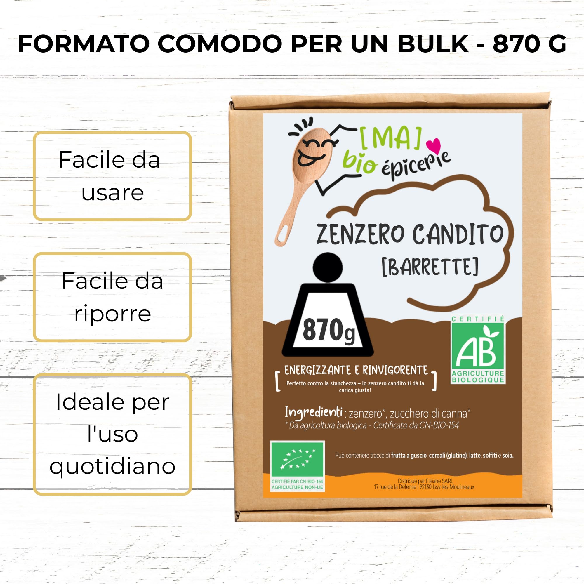 MA bio-épicerie - Zenzero Candito Bio in Bastoncini 870 g - Zenzero Disidratato Sfuso Senza Conservanti - Confetteria Naturale per Degustazione