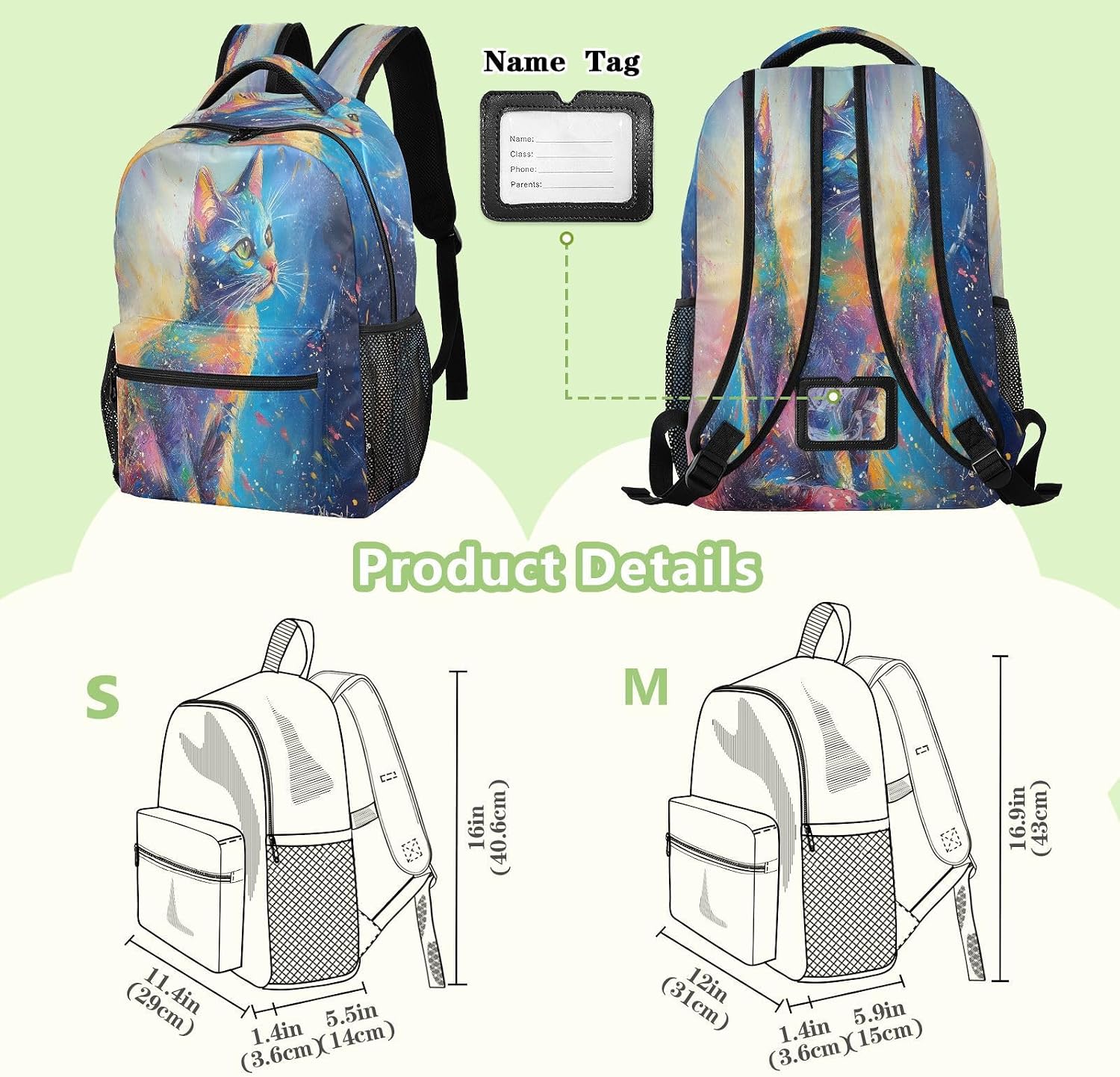 ALAZA Colorful Cats Small Backpacks Travel Laptop Daypack School Bags for Teens Men Women image 3