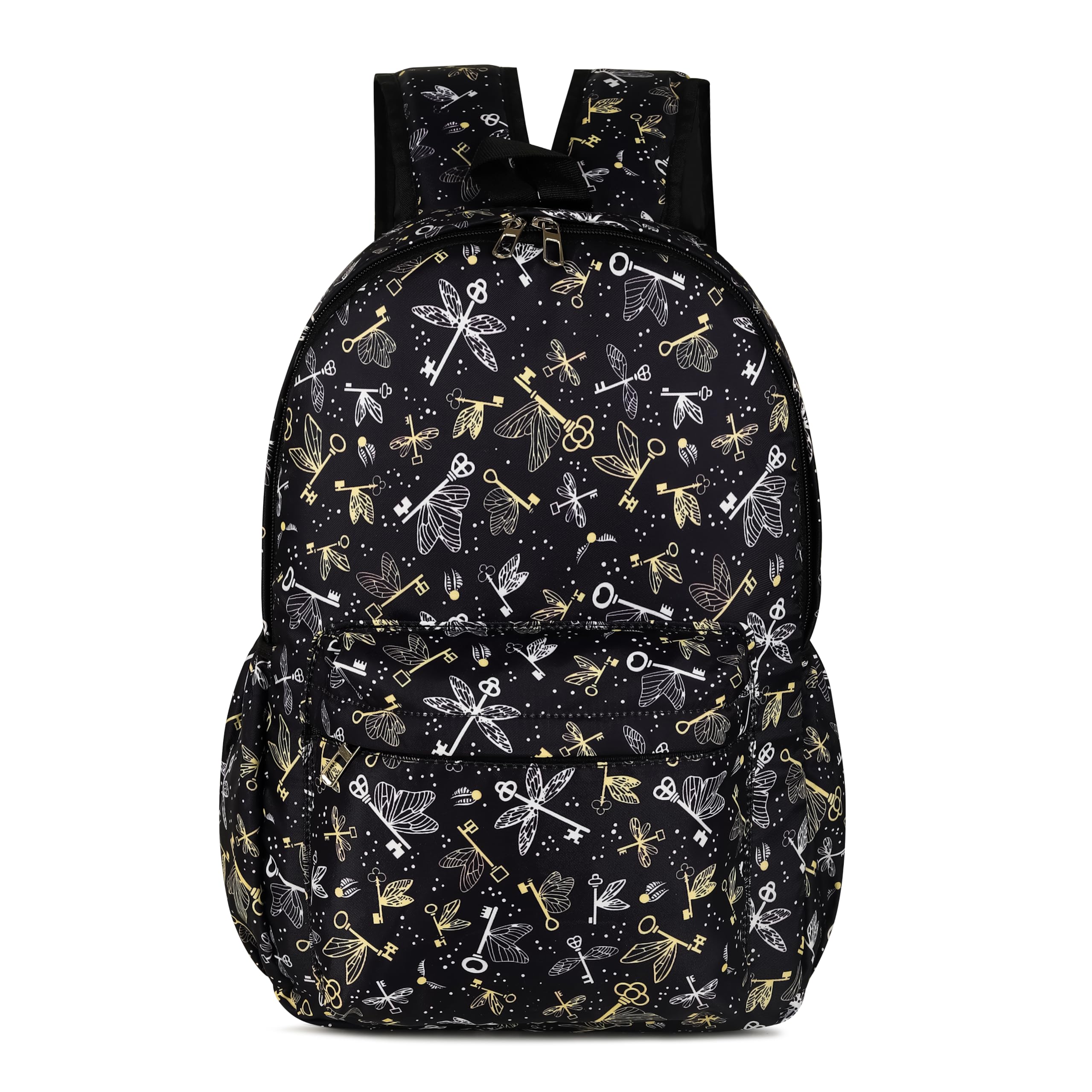 By CLUCI Black Key Pattern Backpack | Stylish Laptop Backpack for Boys & Girls | Fits 16 Inch Laptop | Casual Daypack with Gold & White Design | L35xW16xH42 cm-image-11