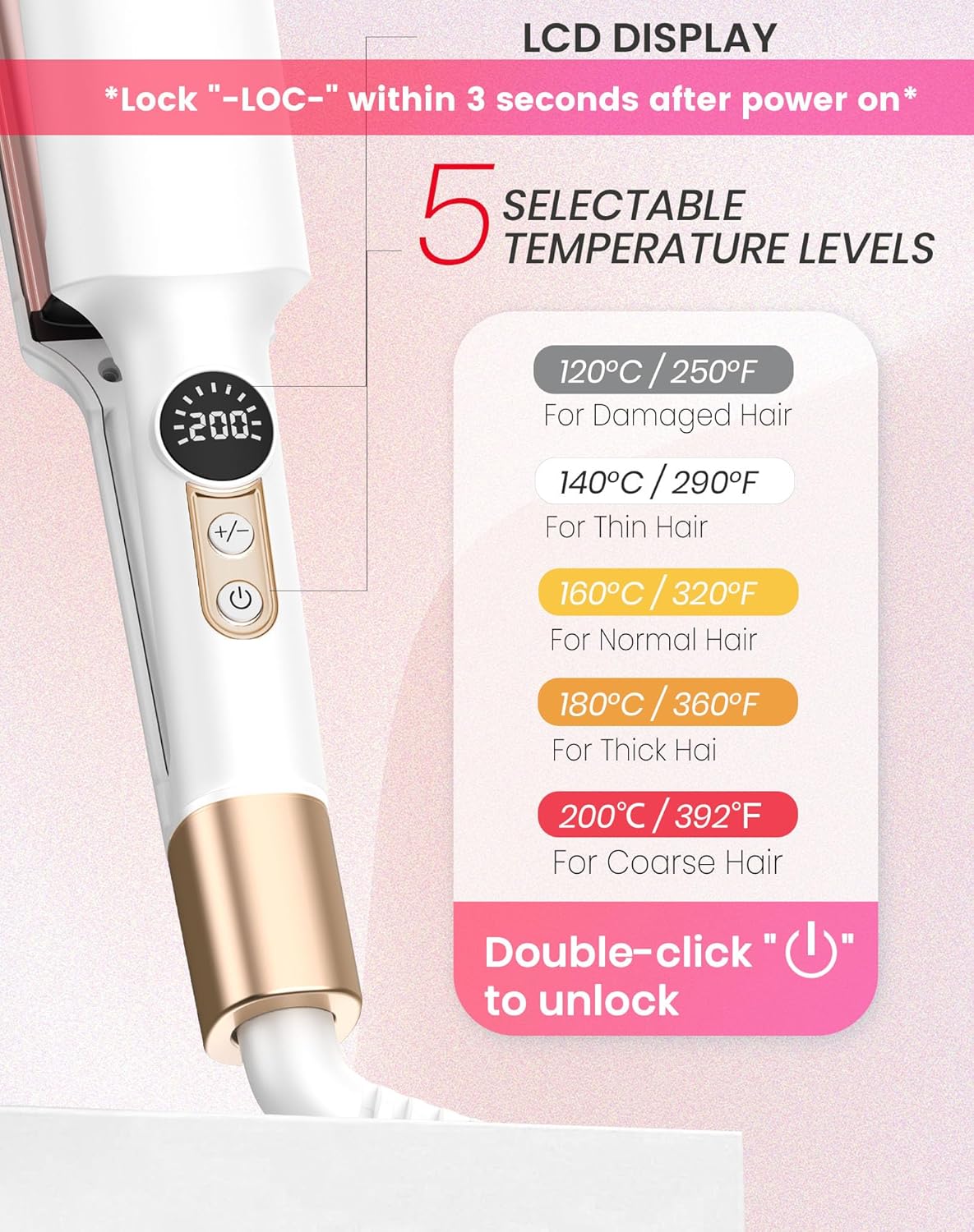 Ukliss Mini Waver Hair Tool Crimper for Women Short Hair 0.4 inch Travel Double Barrel Small S Waver Curling Iron (110-240V) Dual Voltage with 5 Temps, Anti-scalding (White with EU/UK Plug Adapter)