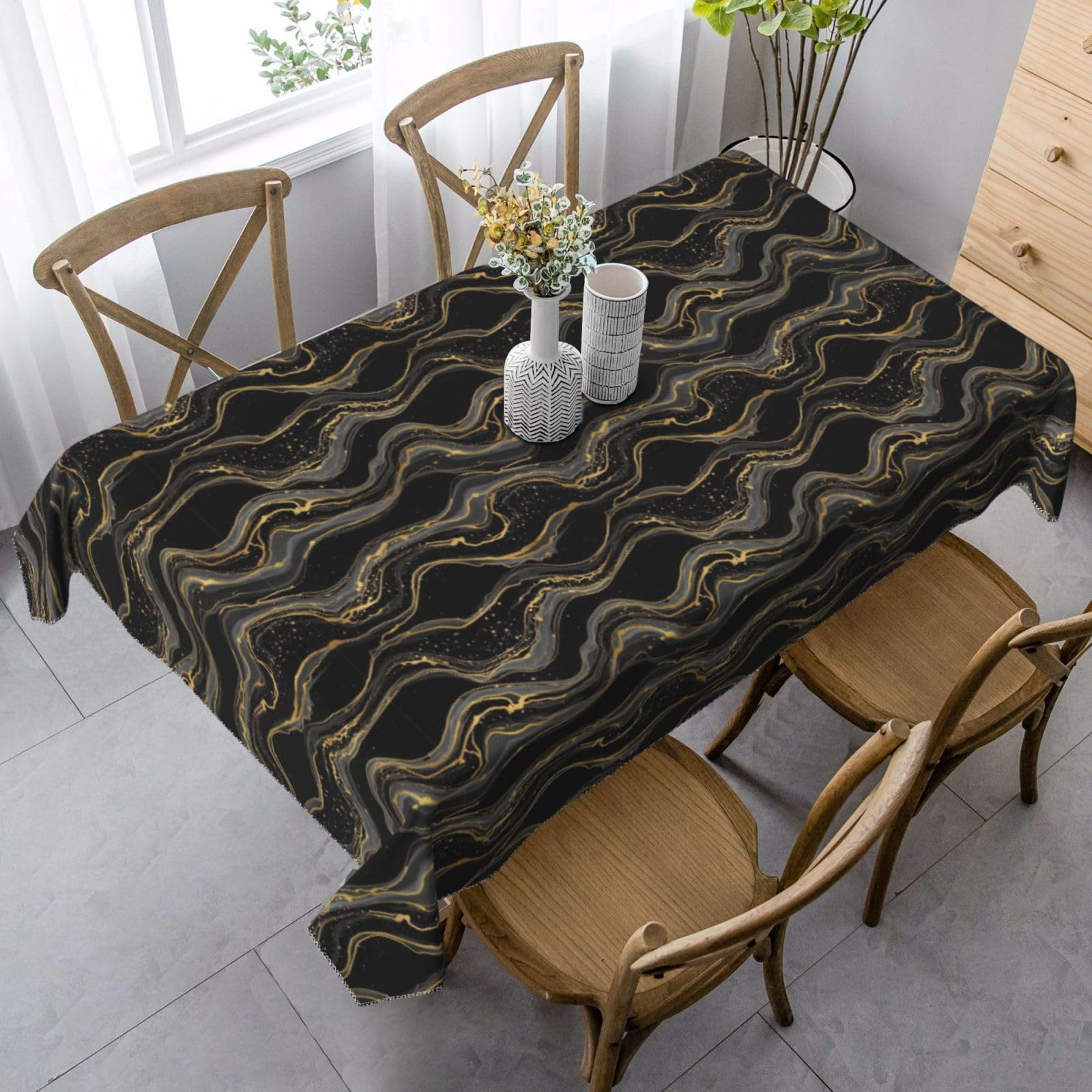 Nappe de table marbre noir d'or 137x183cm couverture de table luxe
