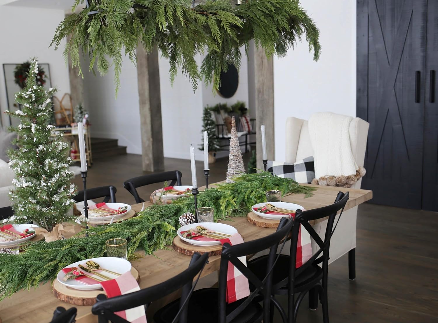 DearHouse Pine Garland Christmas Decoration, Artificial Greenery Garland Norfolk Pine Leaves for Holiday Season Mantel Fireplace Table Runner Centerpiece (Pine Garland) - Image 6