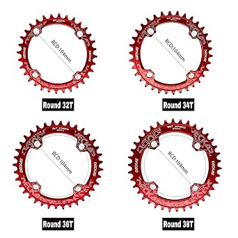 Round Oval Chain Ring 104BCD 32T 34T 36T 38T 40T 42T 44T 46T 48T 50T 52T Narrow Wide Chain Ring for 7 8 9 10 11 12 Speed Chain Round Red 32T