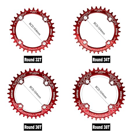 Round Oval Chain Ring 104BCD 32T 34T 36T 38T 40T 42T 44T 46T 48T 50T 52T Narrow Wide Chain Ring for 7 8 9 10 11 12 Speed Chain Round Red 32T