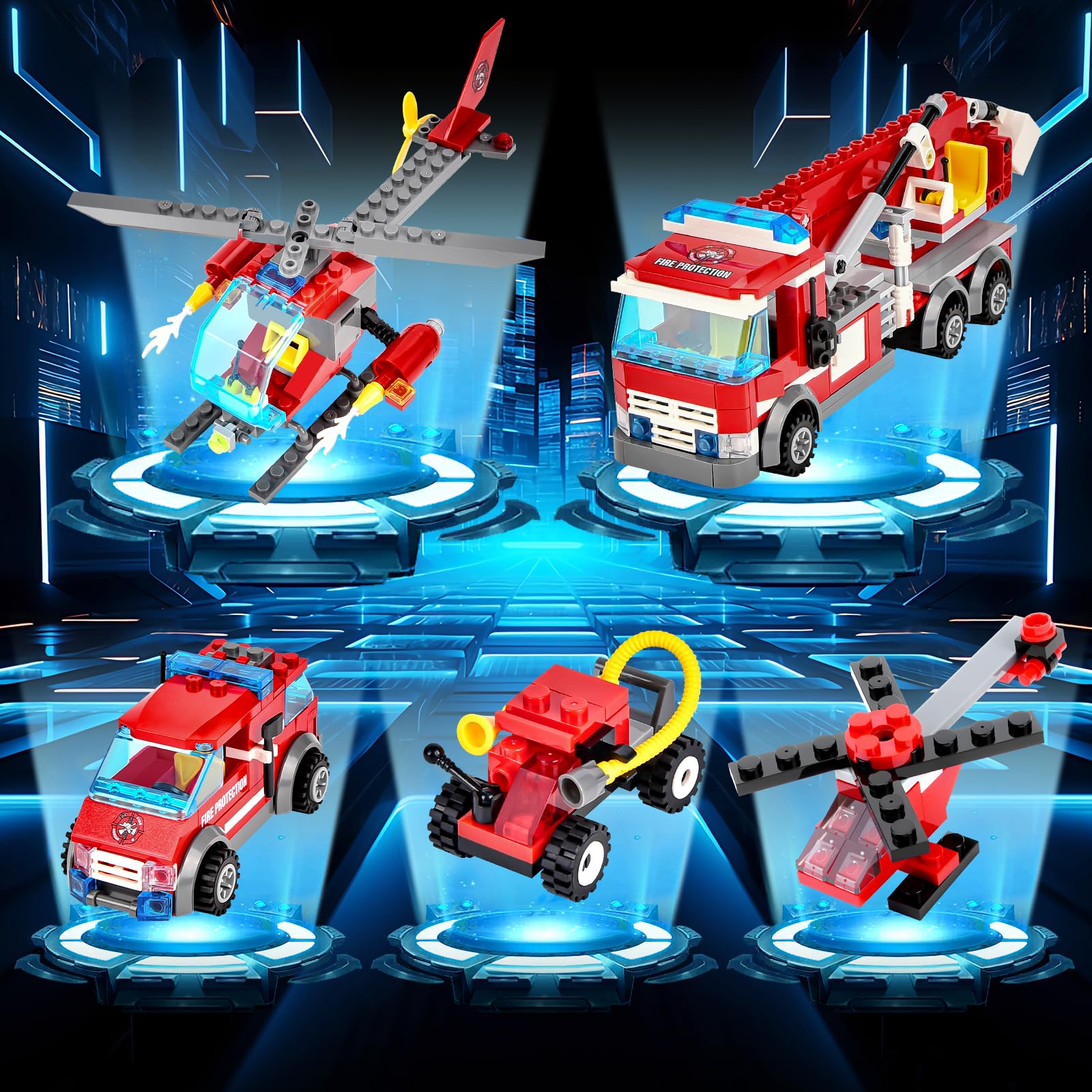 YOOHBERRYS Caserma dei Pompieri Costruzioni 827+ Pezzi per Bambini 8+ Anni | 6-in-1 City Pompieri Vigili del Fuoco, Elicottero, 2 Mezzi di Soccorso, 2 Autopompe, Idea Regalo Giocattoli Ragazzi Ragazze