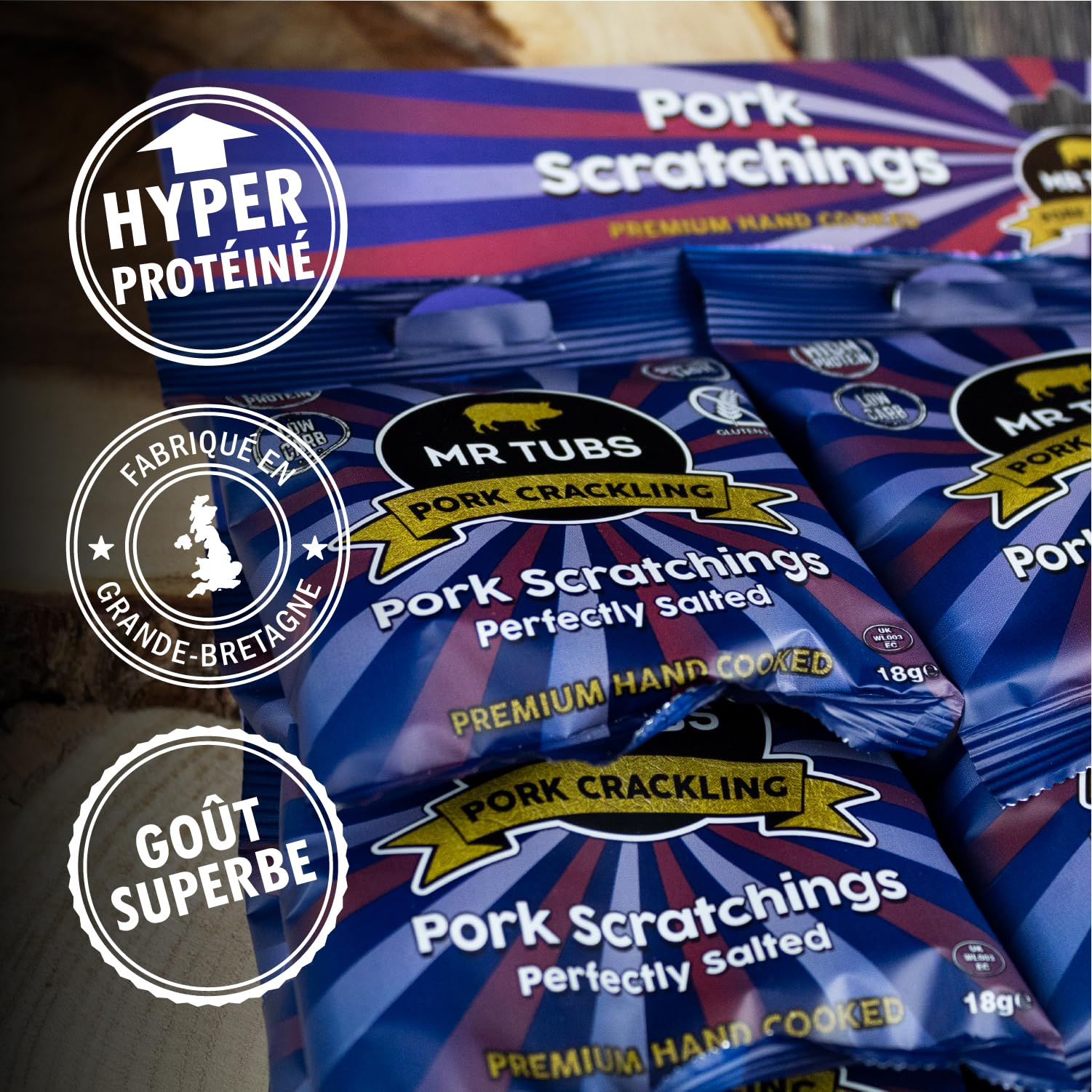 Grattons de Porc de Qualité Mr Tubs Premium Pork Scratchings – Sans Gluten – Salés A La Perfection, 20 Sachets De 18 G – Style Pub, Faible Teneur En Glucides (20 sachets de 18 g)