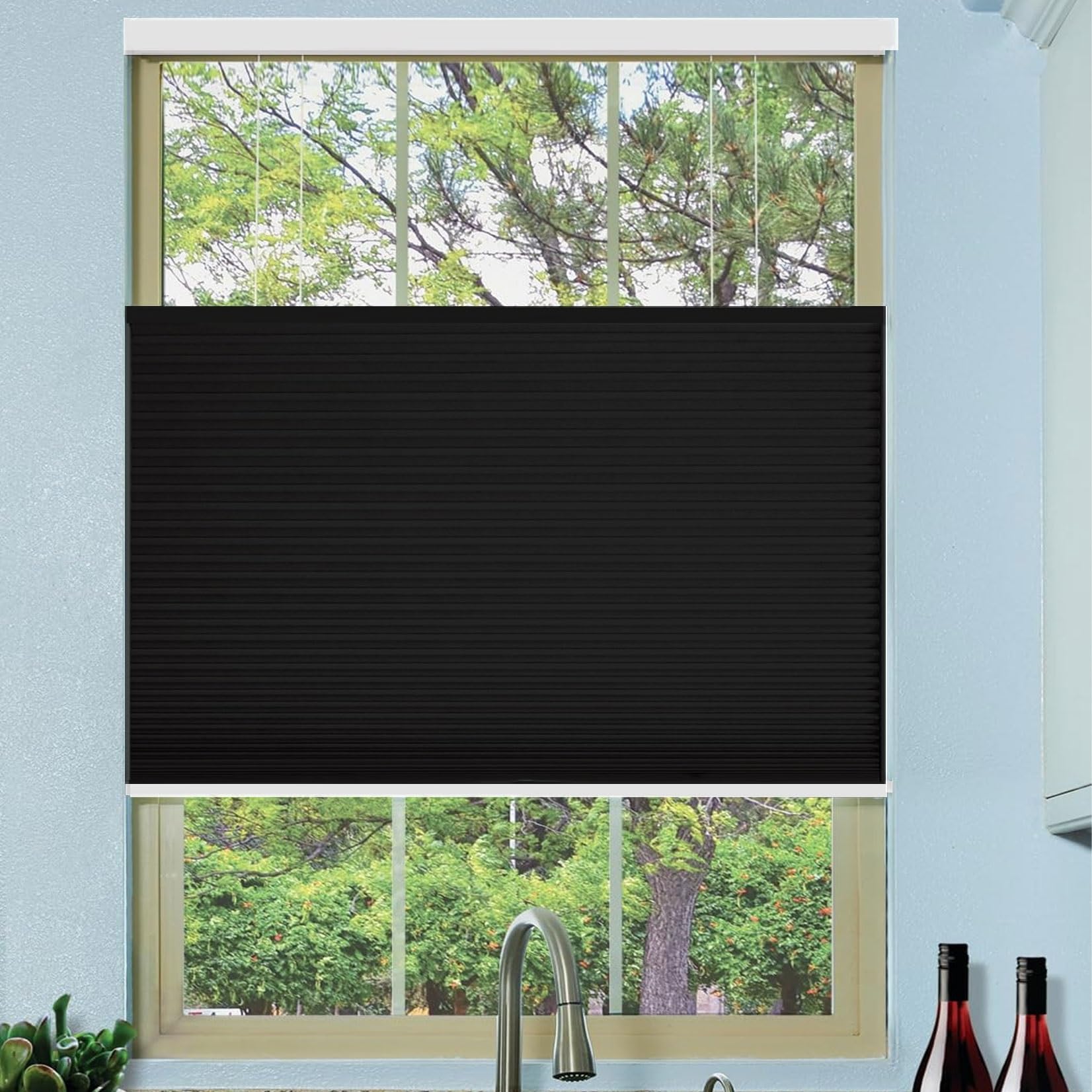 Store Plissé Occultant 90 x 120 cm Thermique Antisolaire, Occultant, Enrouleur Stores Plissés Intérieurs Facile à Installer, avec Kit de Montage, Noir