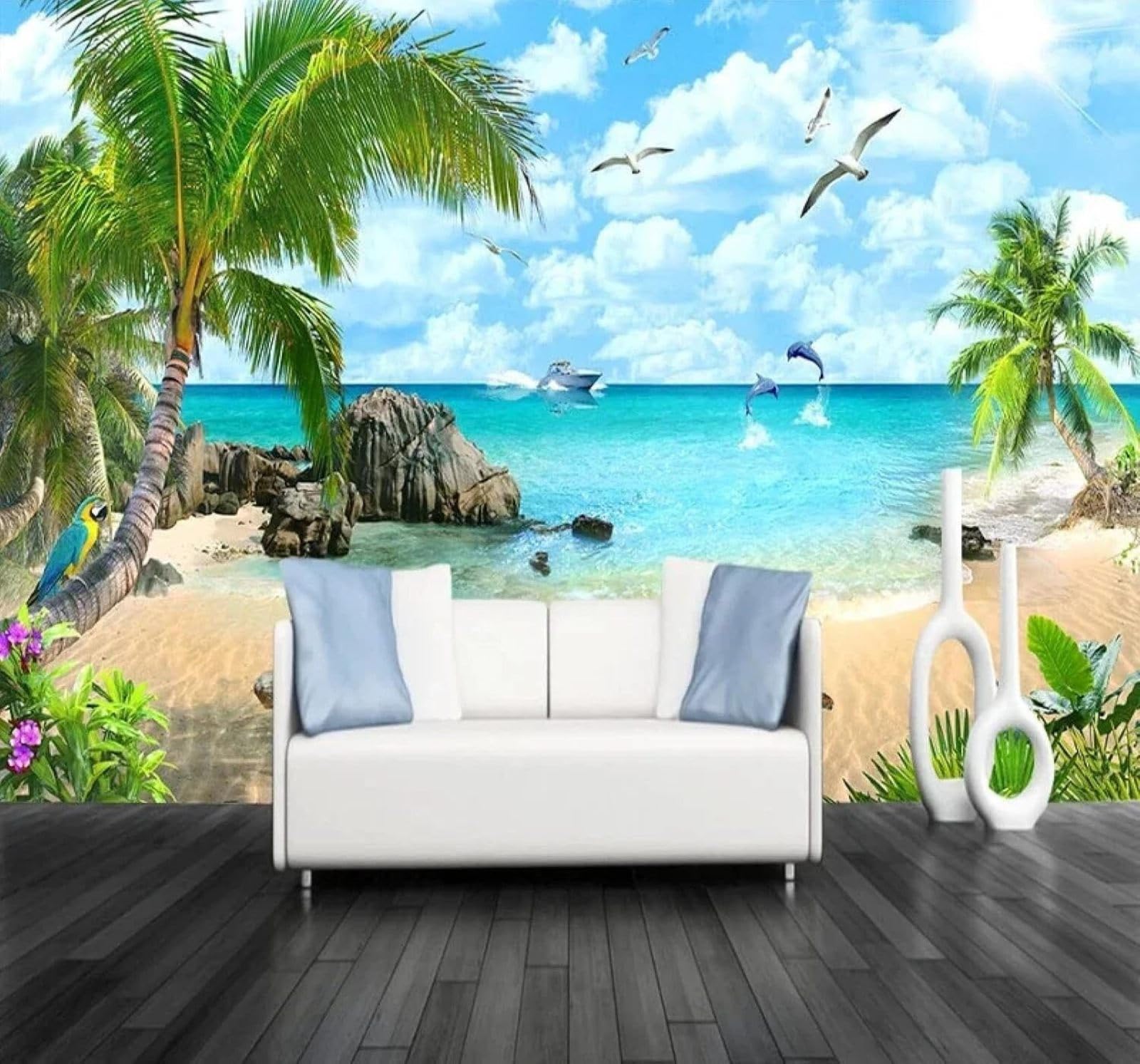 XLMING Fresh Three Dimensional Sea Beach Scenery 3D Wallpaper Premium Textured Silk Study Dining Living Room Bedroom Sofa TV Wall Easy Install-400cm×280cm