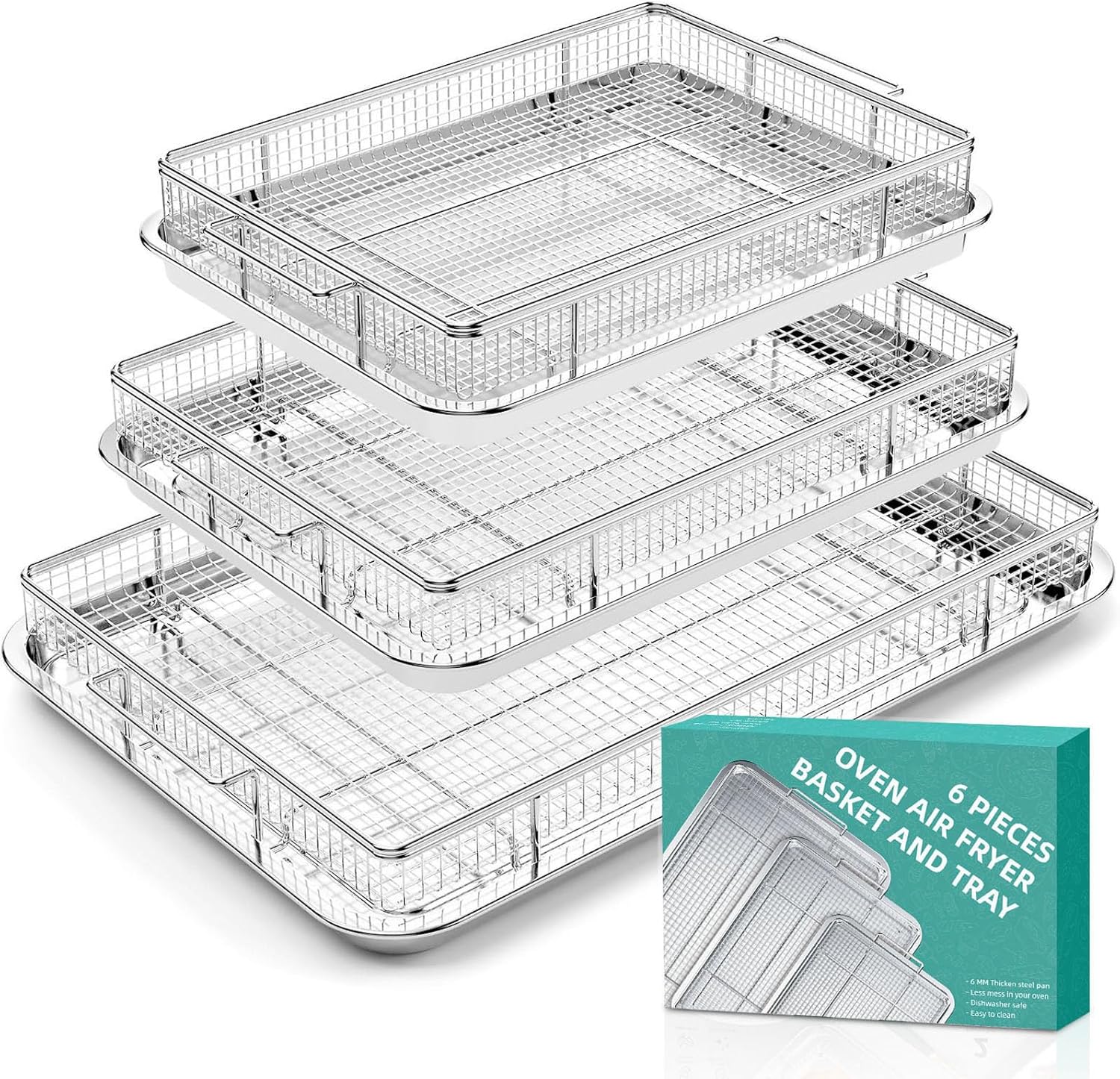 Air Fry Basket for Oven, OPENICE 3 Set Oven Air Fryer Basket and Tray for Family Entertaining, Crisper Tray and Pan for Oven with Air Fry Option, 18.7"×12.6" & 15.4"×11.0" & 13.4"×9.7"