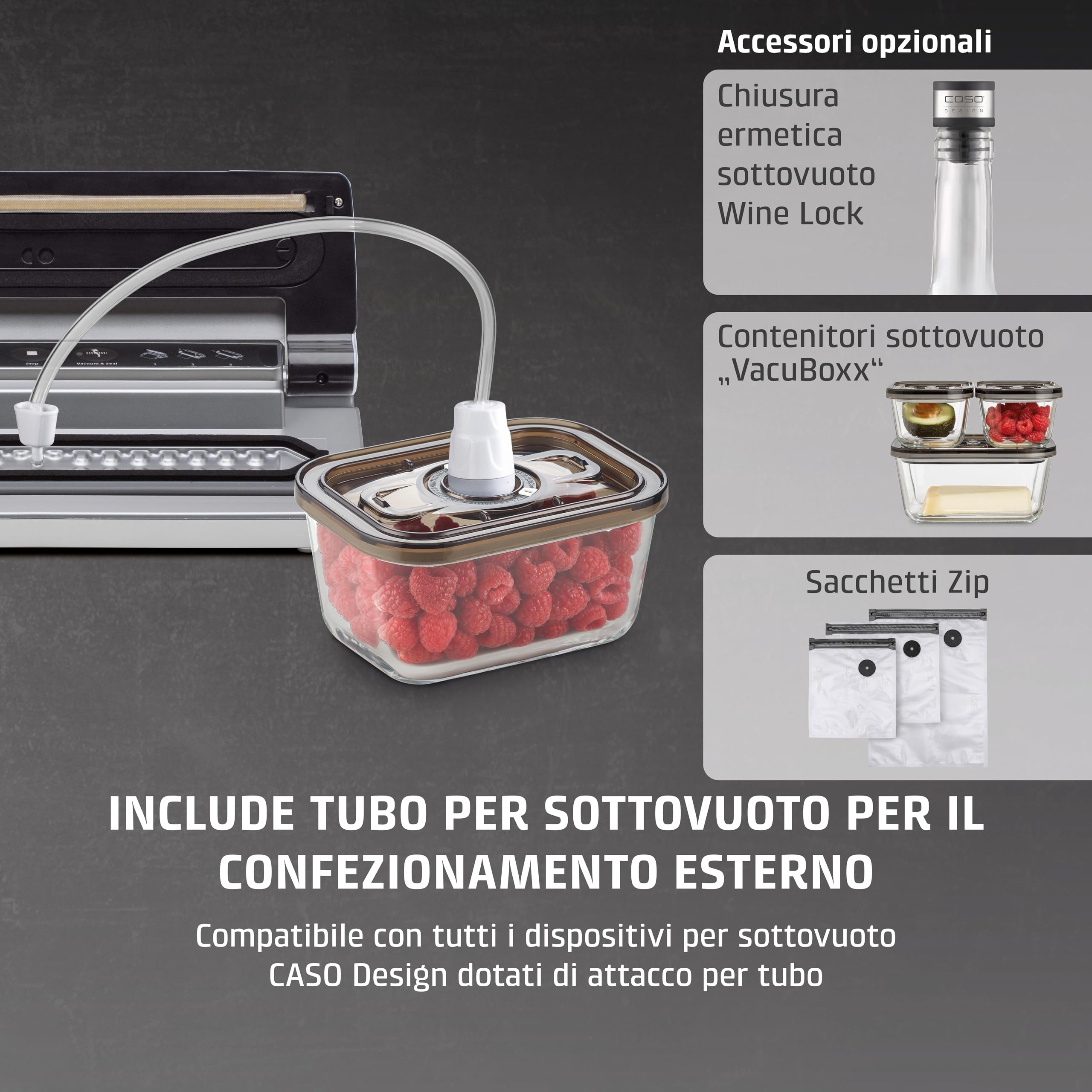 CASO VC 10 - Macchina sottovuoto per alimenti compatta, mantiene gli alimenti freschi fino a 8 volte più a lungo, sigillatura stabile fino a 30 cm, inclusi 10 sacchetti professionali - argento