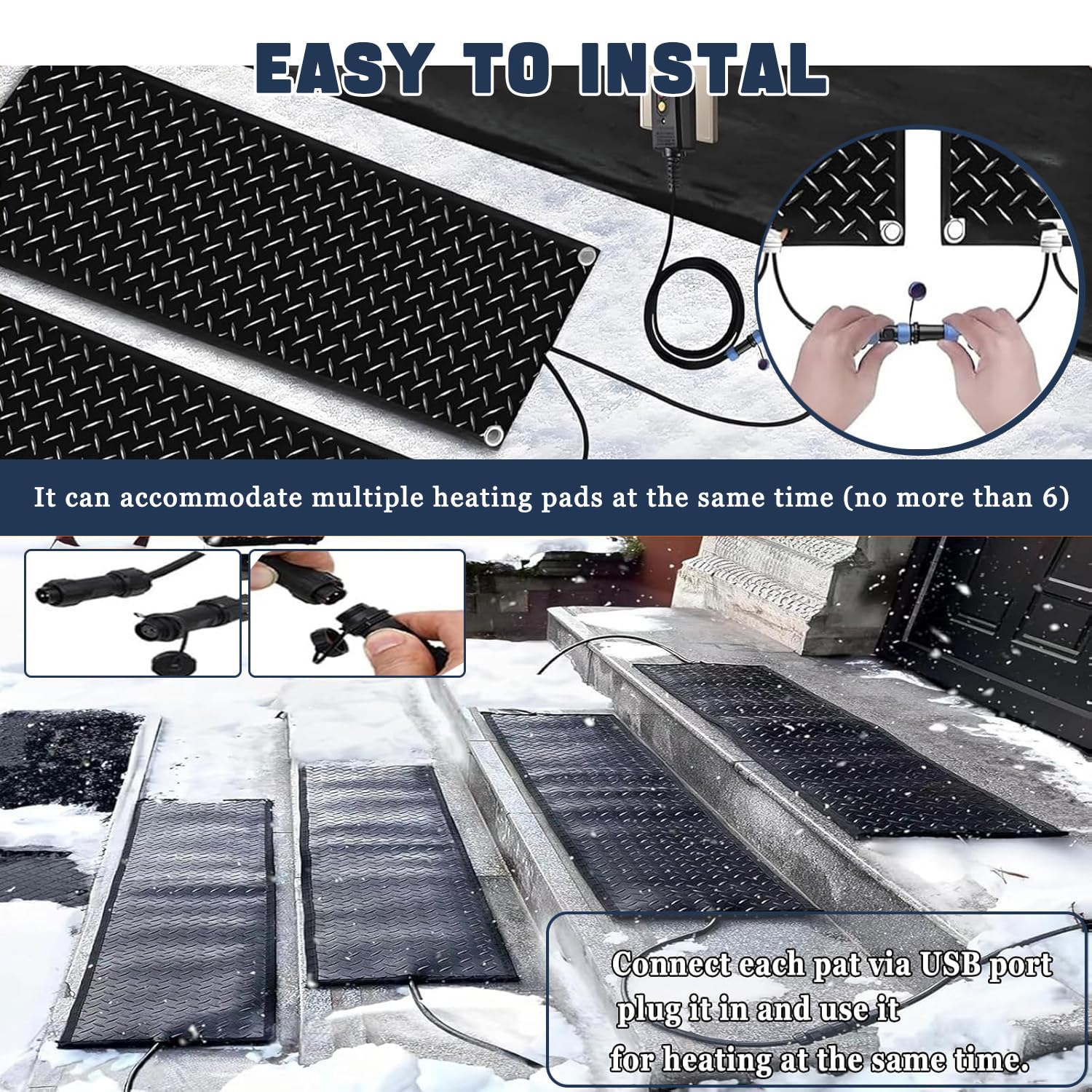 Tappetini Riscaldanti per Neve e Ghiaccio, Tappeto Riscaldante per Viali d'Accesso & Tappeto Sciogli-Neve, velocità 2 Pollici/h, Cavo da 6 Piedi 10x30in(25.4x76.2cm)-4pcs