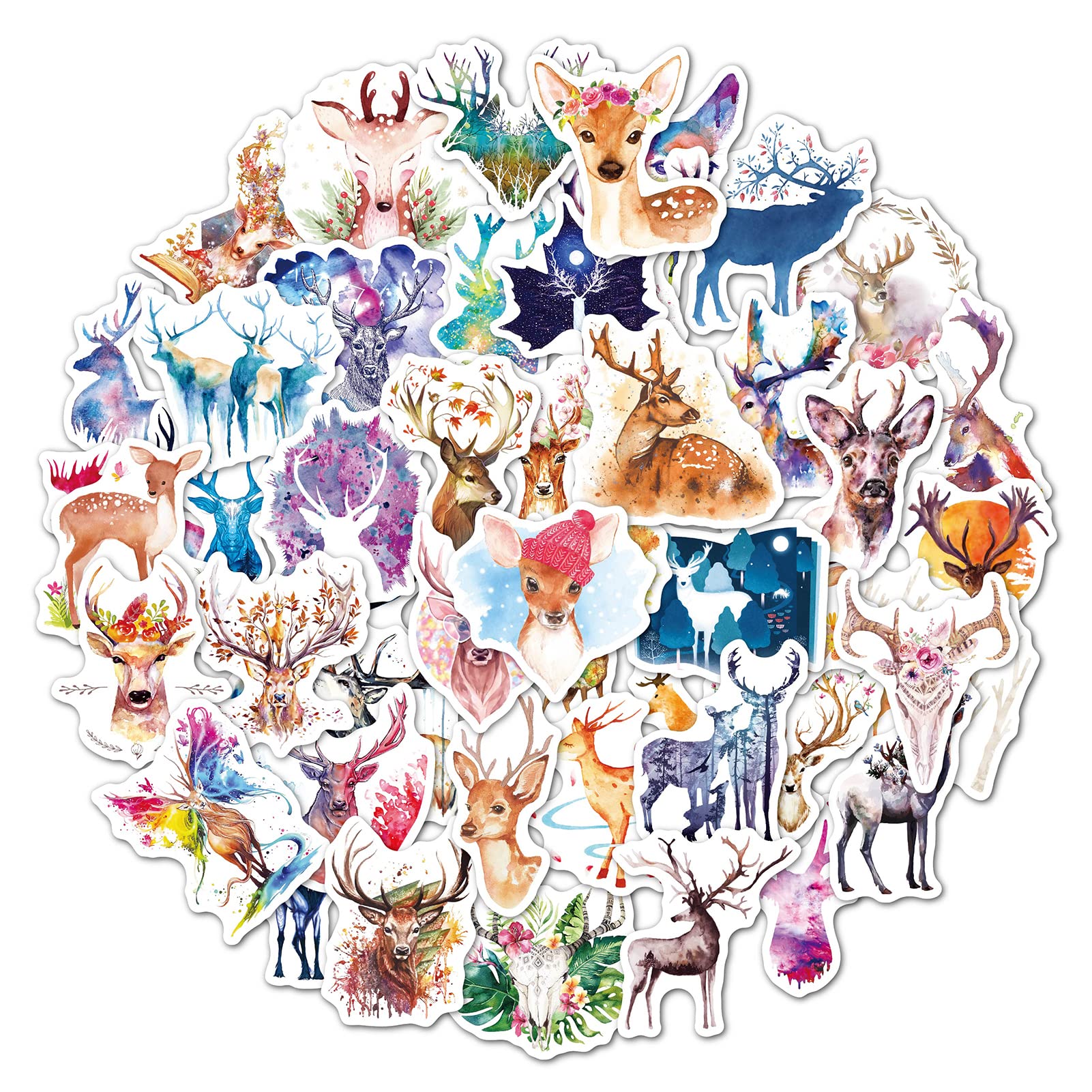 100 PCS Watercolor Deer Sticker, Vinyl Skateboard Animal Stickers Pack for Water Bottle Laptop Guitar Travel Case Car Luggage Bike Sticker Waterproof Graffiti Decals,Gift for Teens Adult