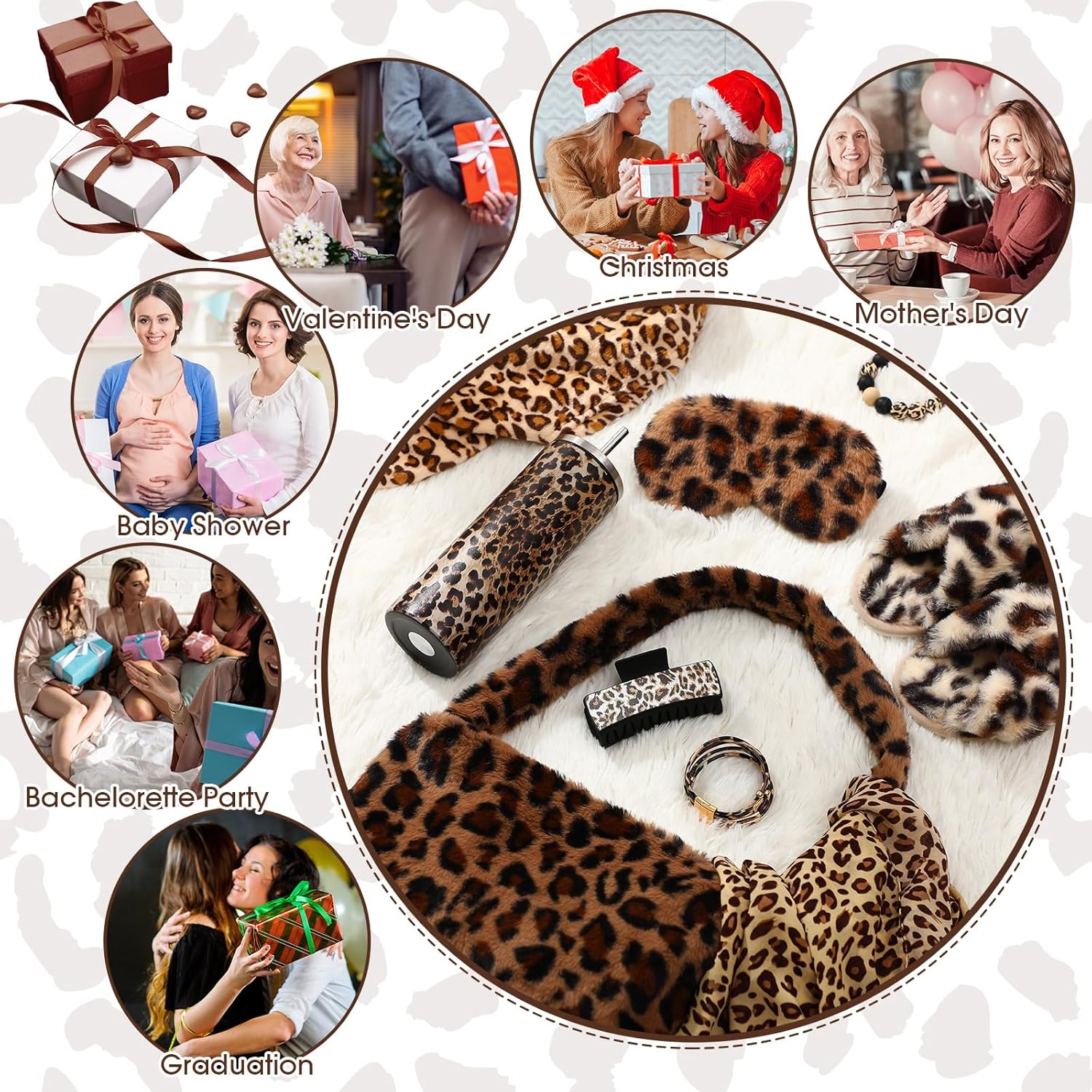 12 Pcs Cheetah Print Gifts for Women Leopard Blanket Wrap Scarf Tumbler Socks Shoulder Bag Slippers Earrings Eye Mask Hair Clip Headband Bracelet Keychain for Birthday Thanksgiving Christmas - Image 6