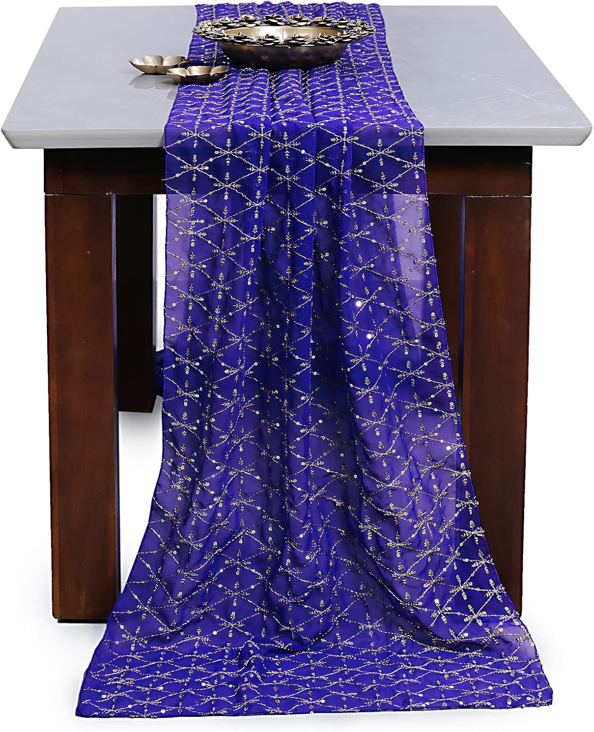 MDS Pack of 12 Wedding 20” x 120 inches Glitter Metallic Sparkly Chiffon Table Runner for Wedding Décor for 10Ft Sequin Table Runner - Royal Blue