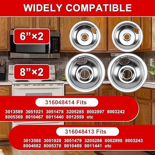 Miniatura 6 de 316048413 316048414 - Sartenes de goteo para estufa eléctrica de Cenipar, compatibles con cocina eléctrica Frigidaire Kenmore, incluye 2 bandejas de