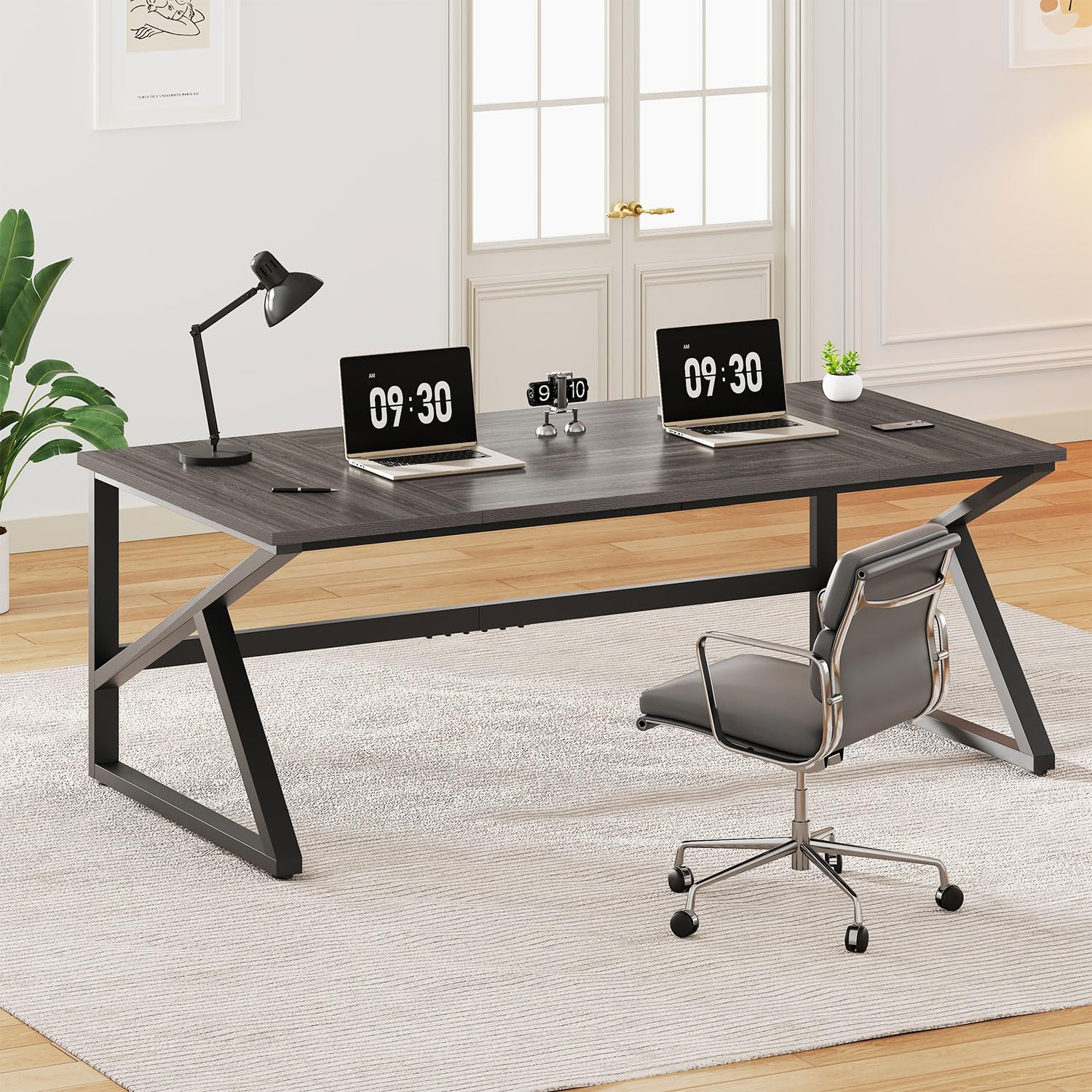 IBF Computer Desk Gaming Office Table Long Desks for Home 180cm Dark Oak
