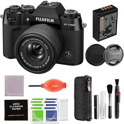 Fujifilm X-T50 Mirrorless Digital Camera XC15-45mmF3.5-5.6 OIS PZ Lens Kit - Black Bundle with Additional Accessories
