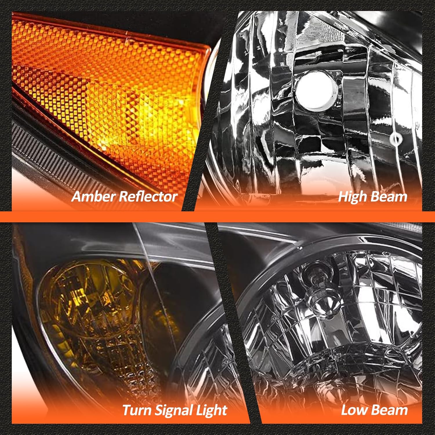 Headlights Assembly for 2002 2003 2004 Toyota Camry LE/XLE Headlamp Black Housing Amber Reflector Clear Lens Driver and Passenger Side