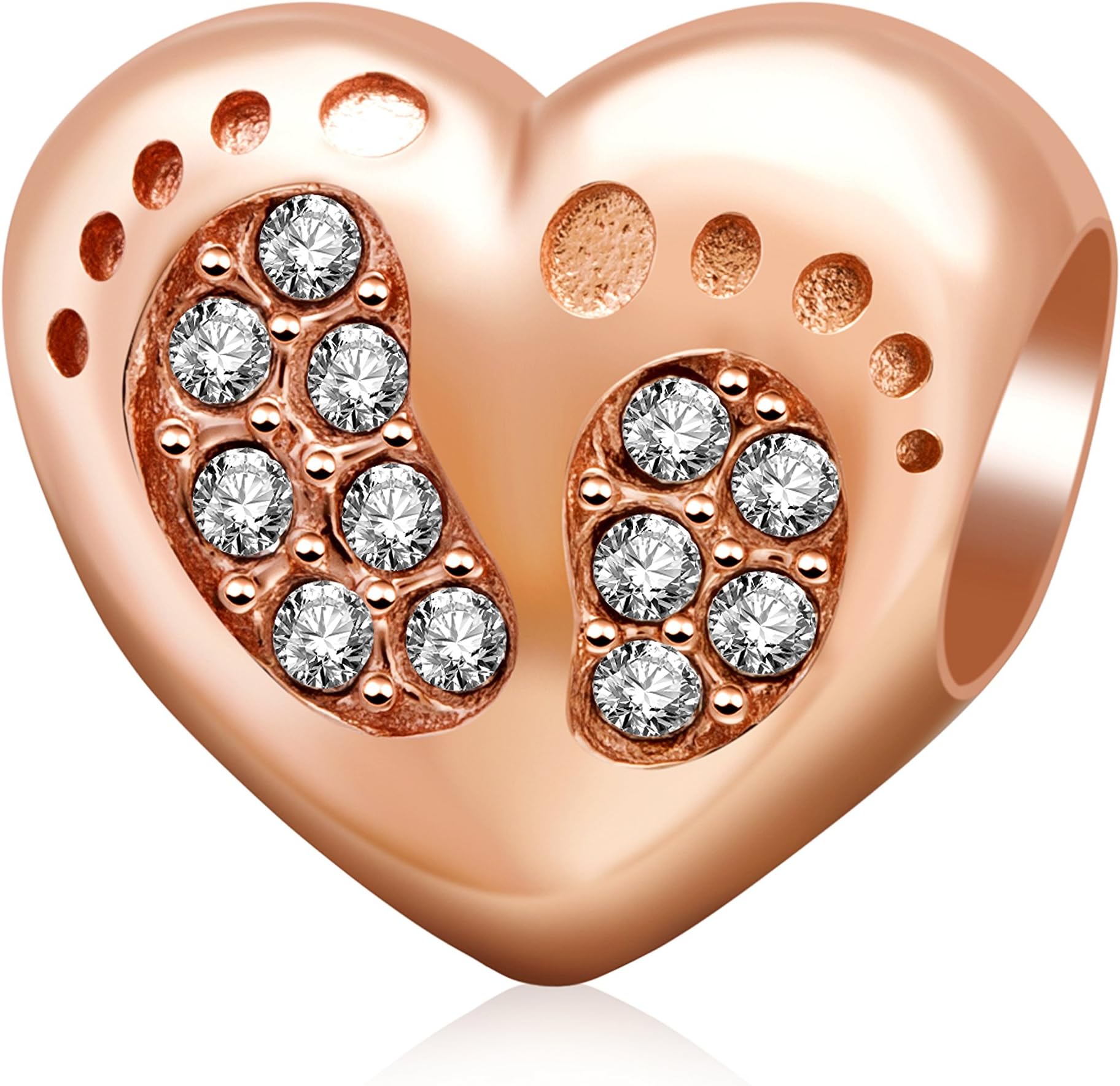 Heart Love Baby Footprints Charms 925 Sterling Silver Jan-Dec Birthstone Crystal Charms Beads for Pandora Bracelets,Valentine's Gifts
