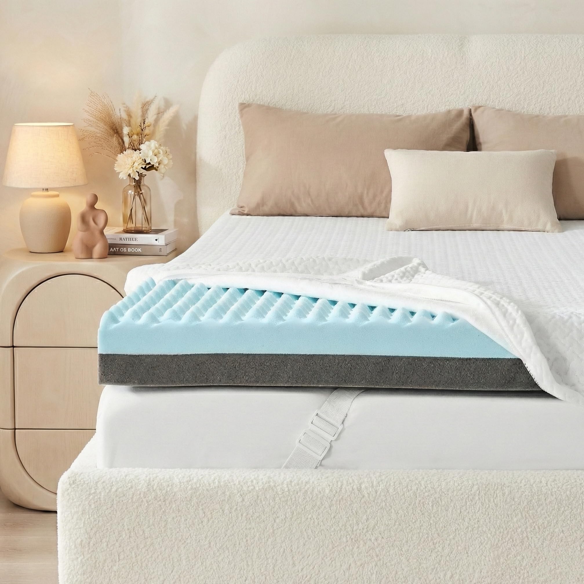 USPARK 10cm Thick King Size Memory Foam Mattress Topper, Gel Memory Foam & Bamboo Charcoal Foam for Pressure Relief, Breathable Bamboo Cover with Elastic Corner Straps (King Size-150x200cm)