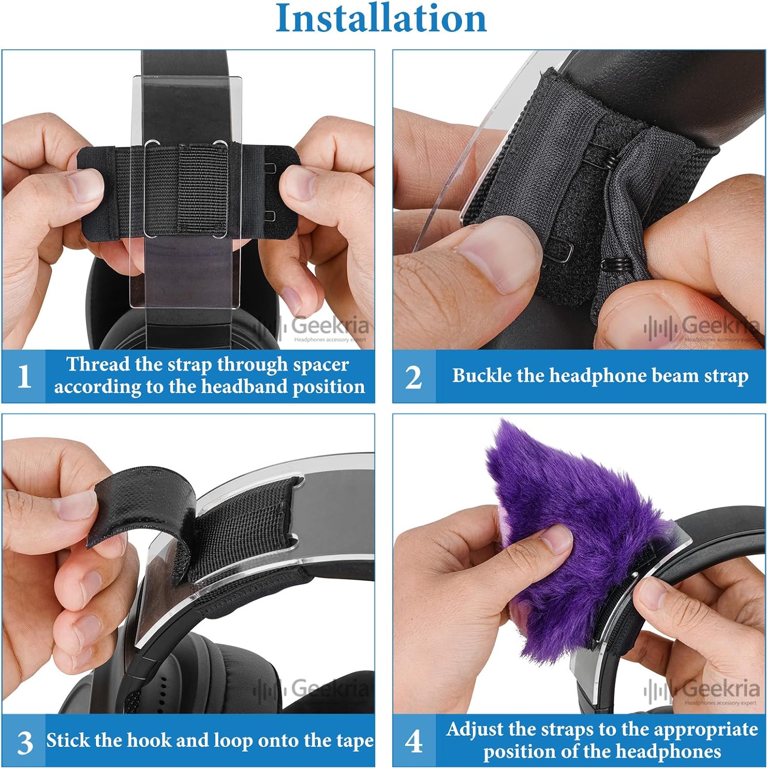 Geekria NOVA Headphone Headband Spacer and Cat Ears Attachment Set Compatible with Razer Opus X, Opus, BlackShark, BlackShark V2 Pro, Easy DIY Installation (Black) image 5