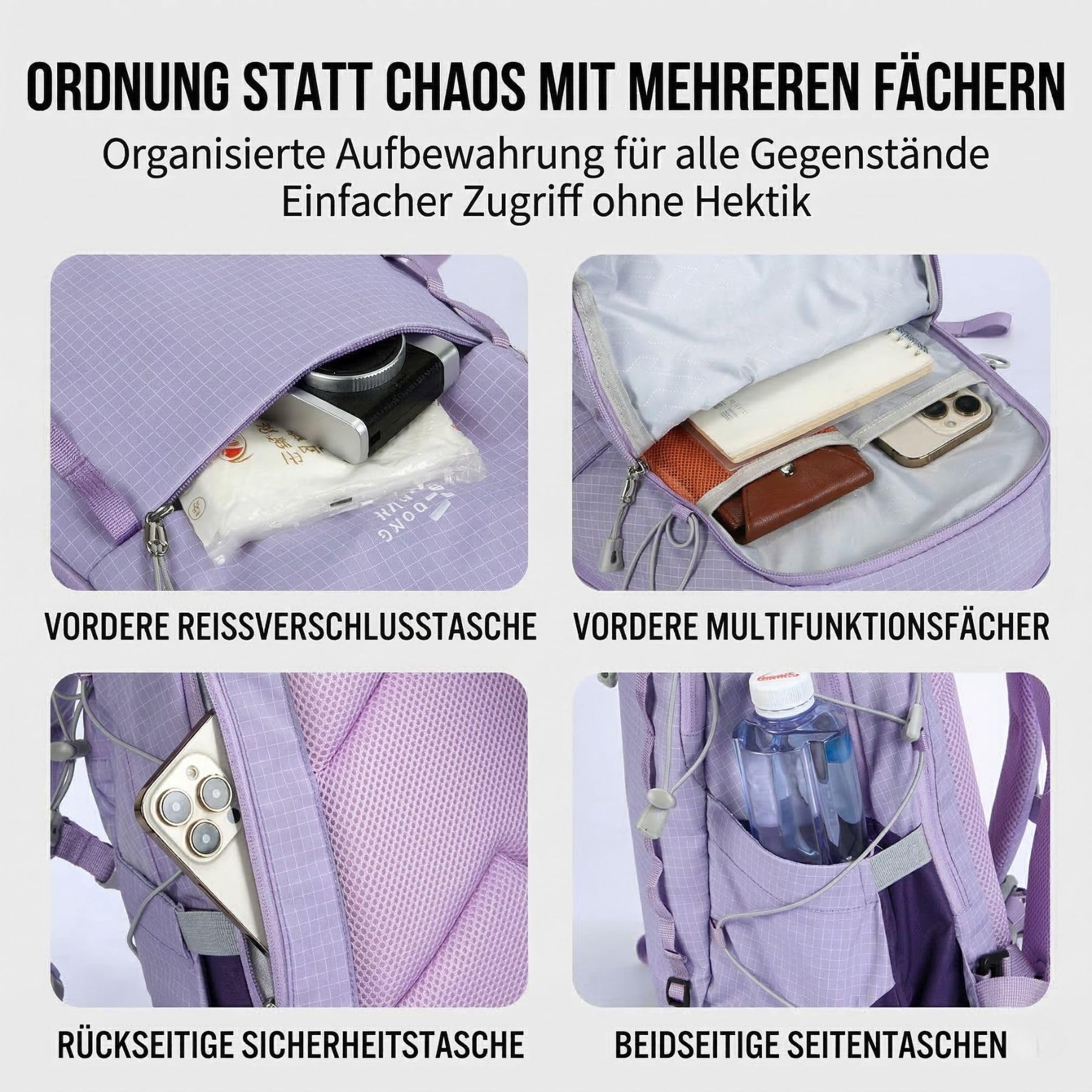 25L Wanderrucksack Damen Herren Reiserucksack Tagesrucksack Wasserdicht Leicht Backpack für Wandern Radfahren Klettern Camping Sport Reis mit Reflektierenden Streifen
