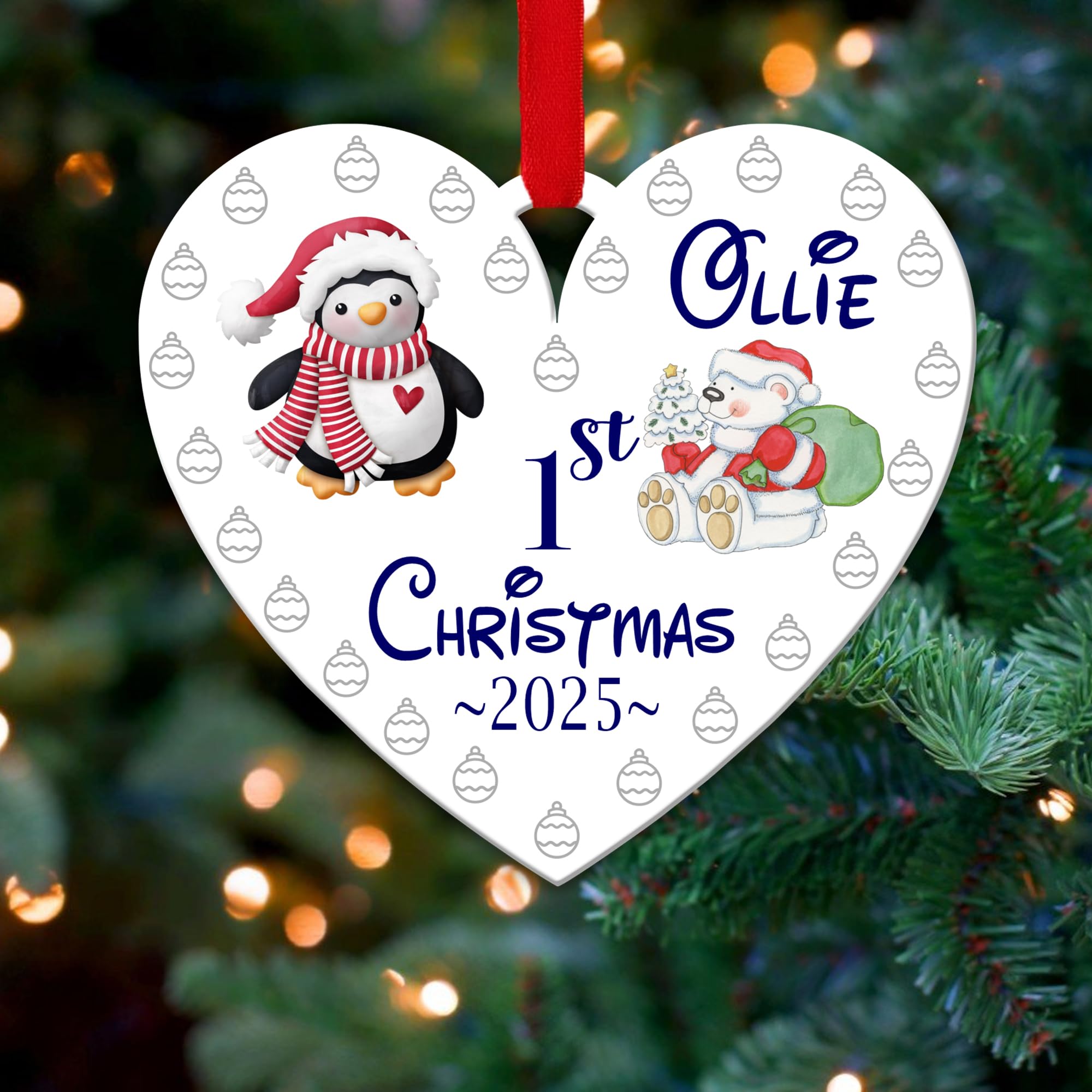 Personalised Christmas Tree Decorations Baubles for Kid's First with Custom Name | Acrylic Xmas Tree Decoration Hanging Ornaments | Personalised Bauble Gifts for Xmas Decorations