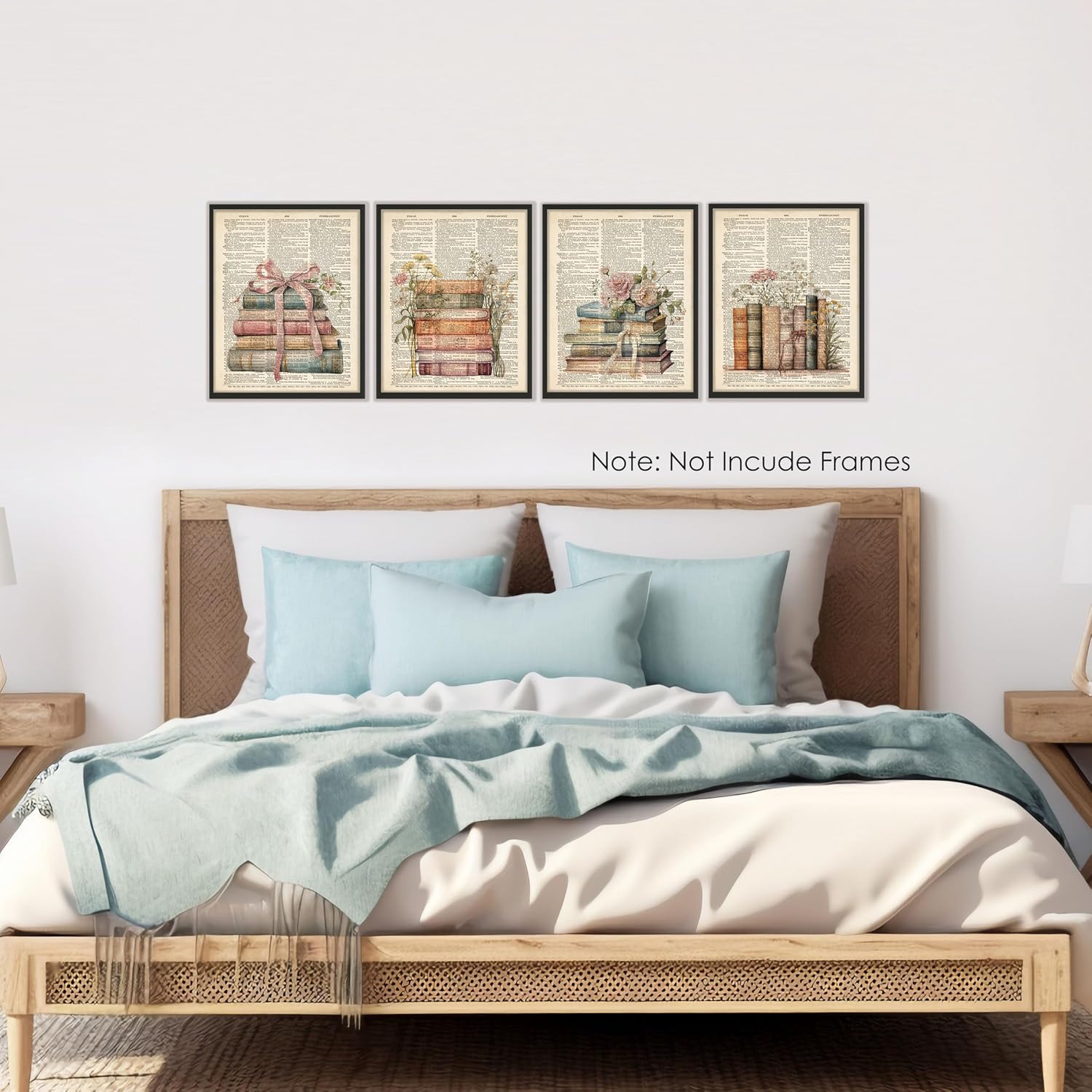 BESERH Retro Bookish Wall Decor, Vintage Book Wall Art Prints, Preppy Bow Floral Dictionary Book Posters for Reading Room Corner Nook Library Classroom, 8x10 Inches Set of 4 Unframed image 4
