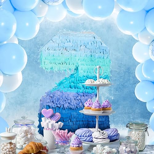Miniatura 42 de Sratte Piñata número 1 2 3 4 5 6 7 8 9 Piñata con palo para los ojos vendados, piñata azul degradado para niños y niñas, suministros de decoración