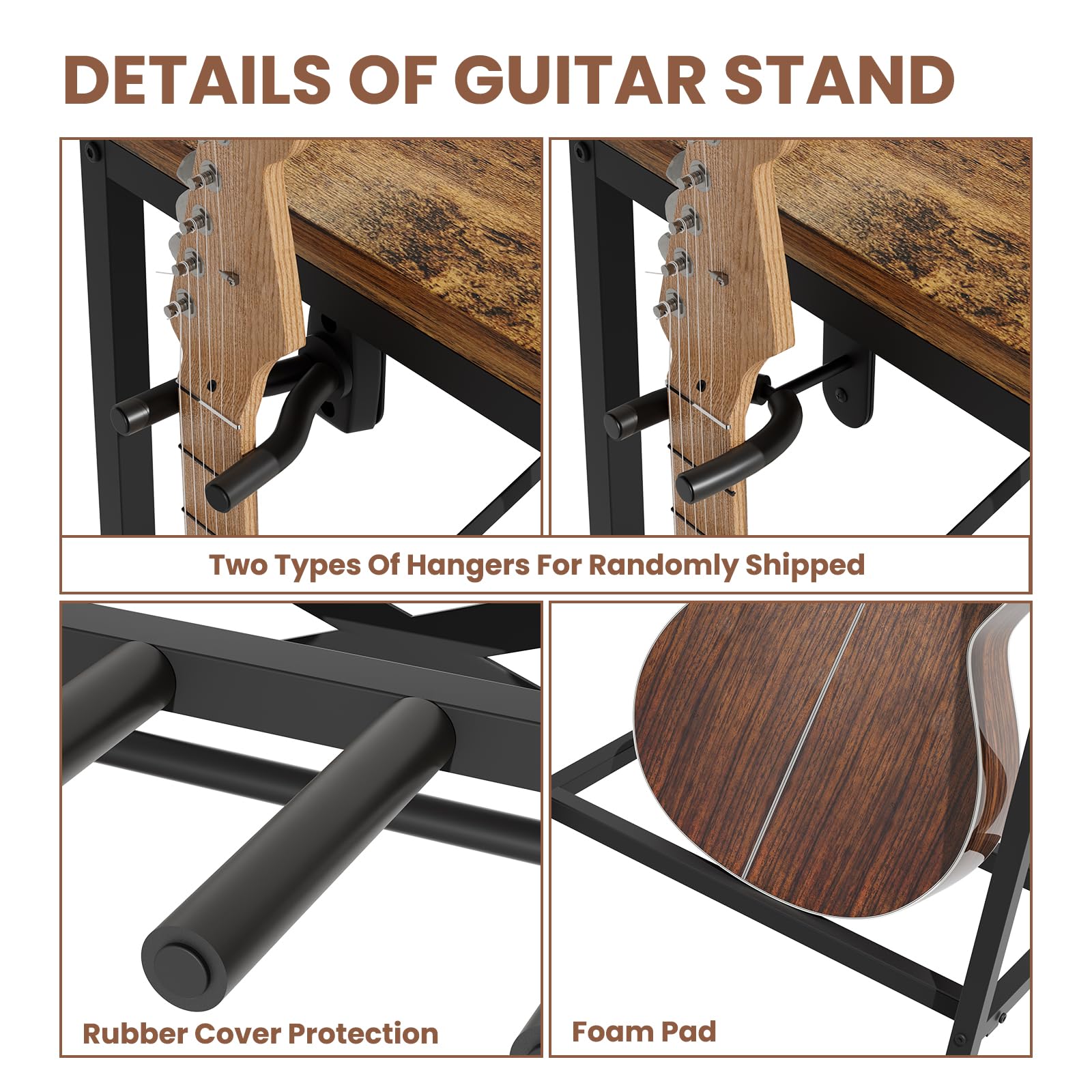 Gitarrenständer für mehrere Gitarren, Gitarrenständer für Akustikgitarre, E-Gitarre, Bass und Ukulele, rustikaler Gitarren-Präsentationsständer mit 2 Gitarrenaufhängern