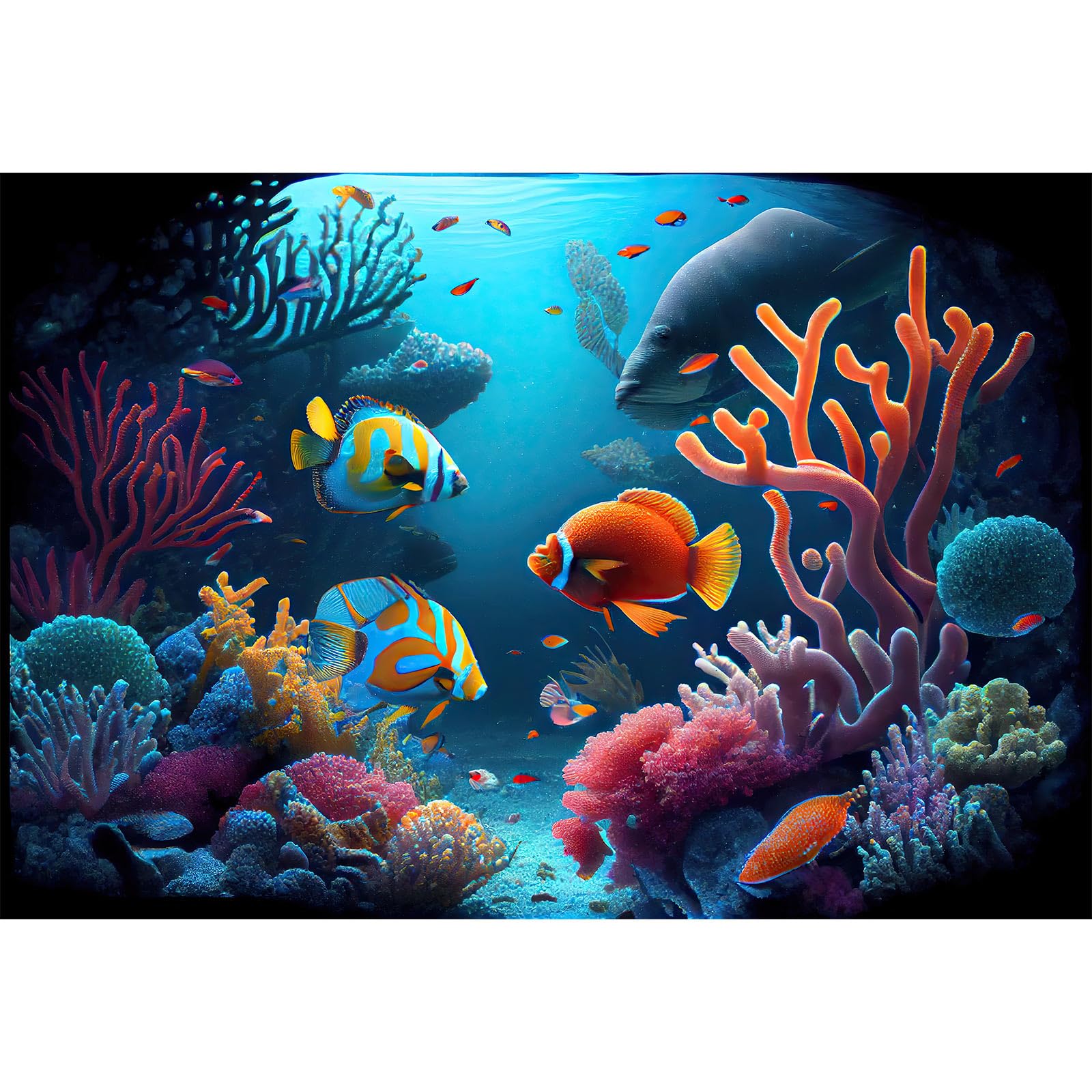 Underwater Aquarium Background Deep Ocean Coral Reef Seascape Terrarium Background Tropical Colourful Fish Marine with Sunbeams Fish Tank Backdrop Poster Wallpaper Decorations Vinyl 72x24in