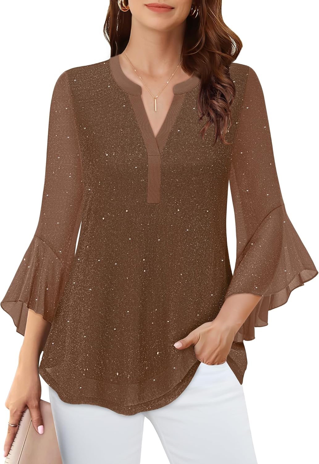 Lotusmile Women's 3/4 Sleeve Dressy Tops Elegant V Neck Blouse for Women Casual Work Evening Party - Image 2