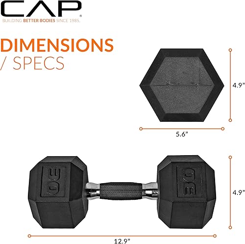Miniatura 4 de CAP Barbell Pesas de mancuernas recubiertas con agarre acolchado, individual, 30 libras