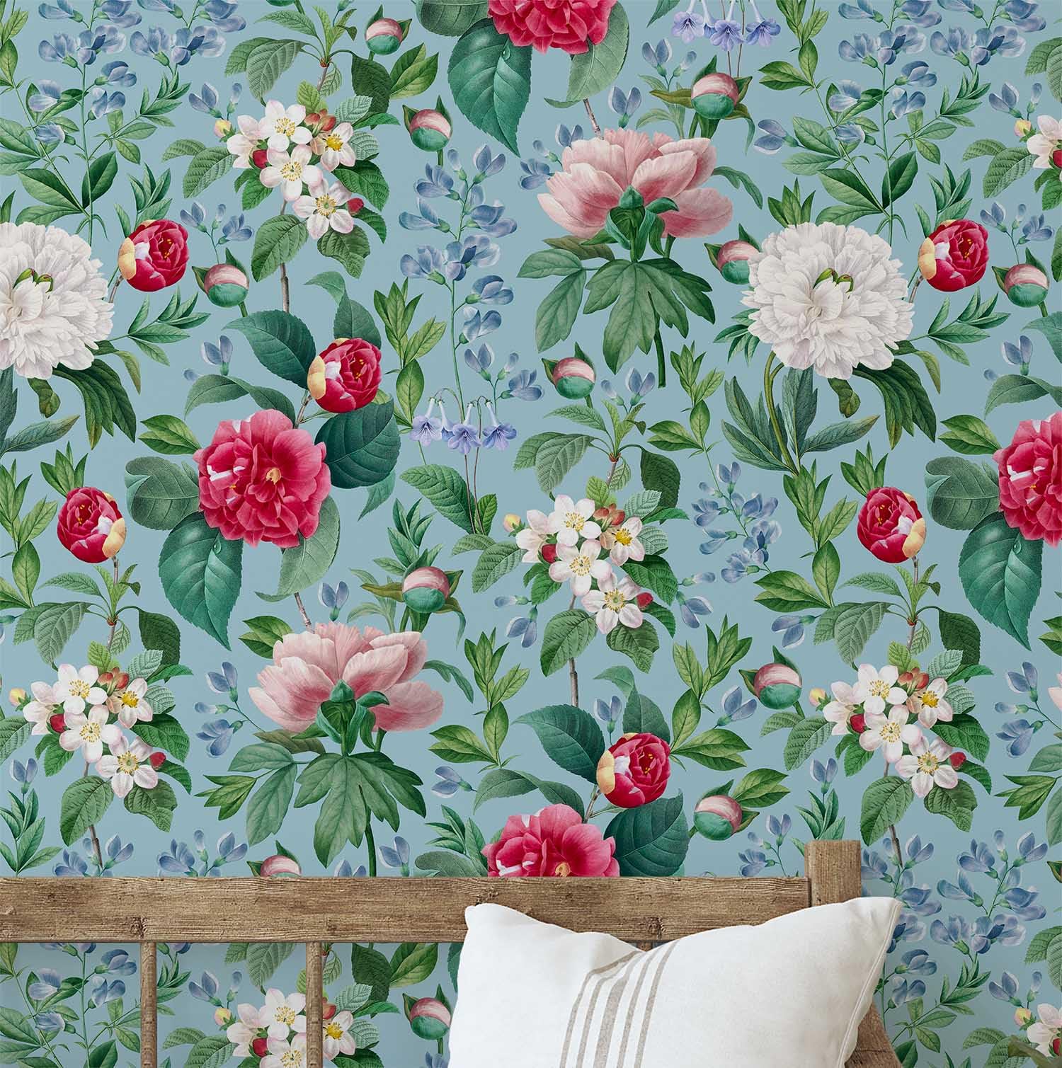 Papier peint pivoines amovible pour masquer un mur abîmé facilement