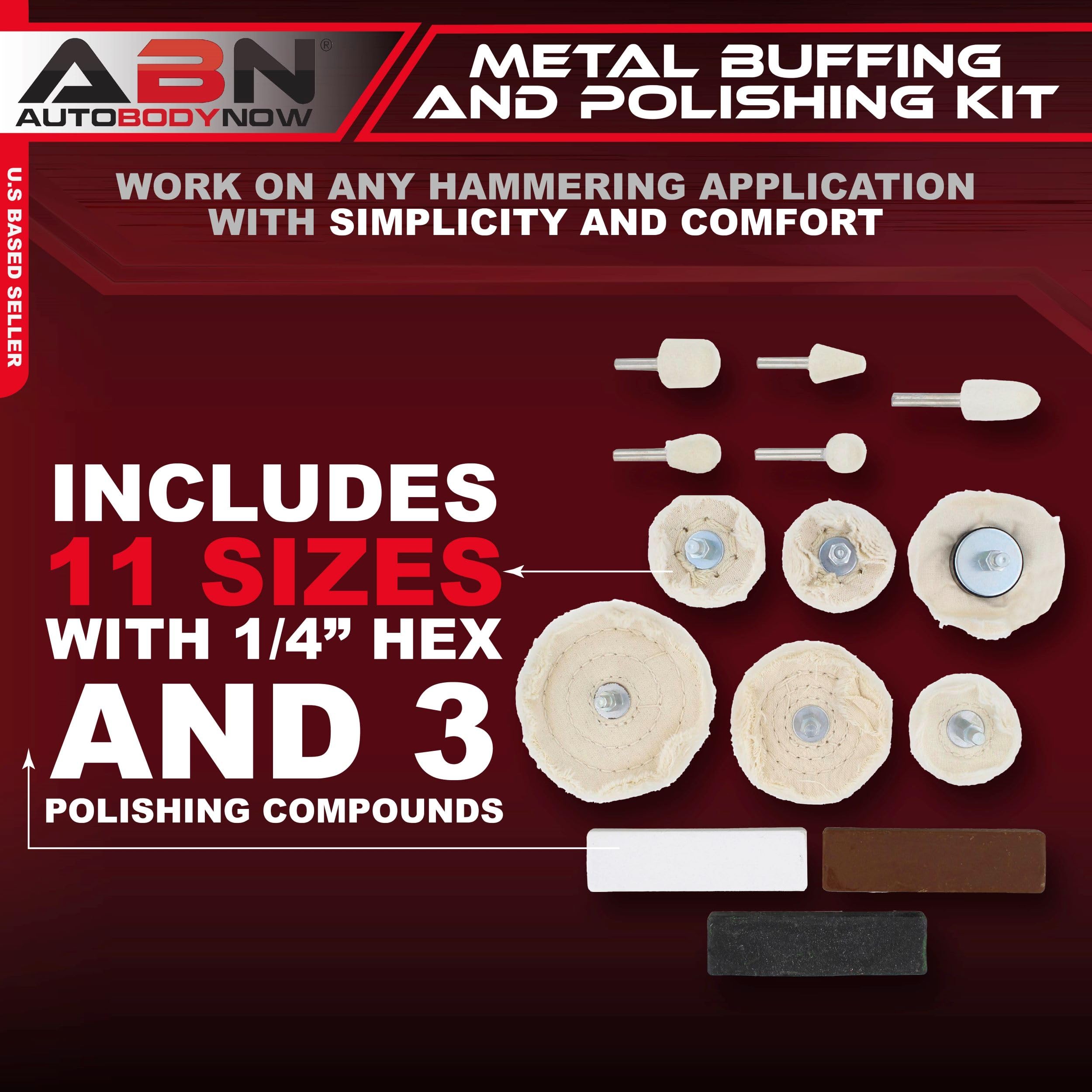 ABN Aluminum Polishing Buffing Kit - 14pc Drill Buff Attachment and Steel Polishing Compound Set for Cars or Motorcycles