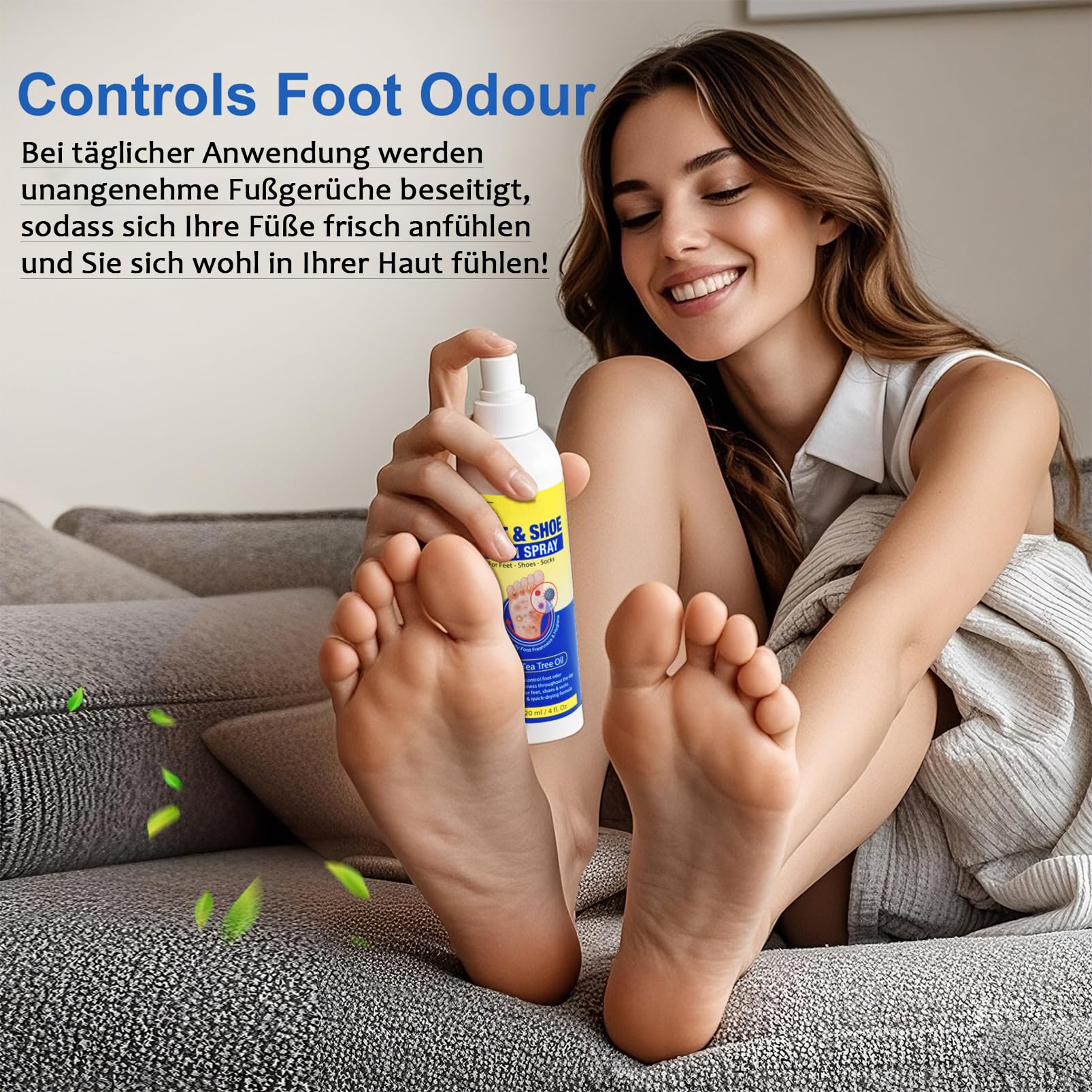 Pielęgnacja stóp S-pray z olejkiem z drzewa herbacianego – 120 ml spray do stóp i paznokci – olejek z drzewa herbacianego – pielęgnacja stóp – spray do pielęgnacji stóp dla kobiet i mężczyzn